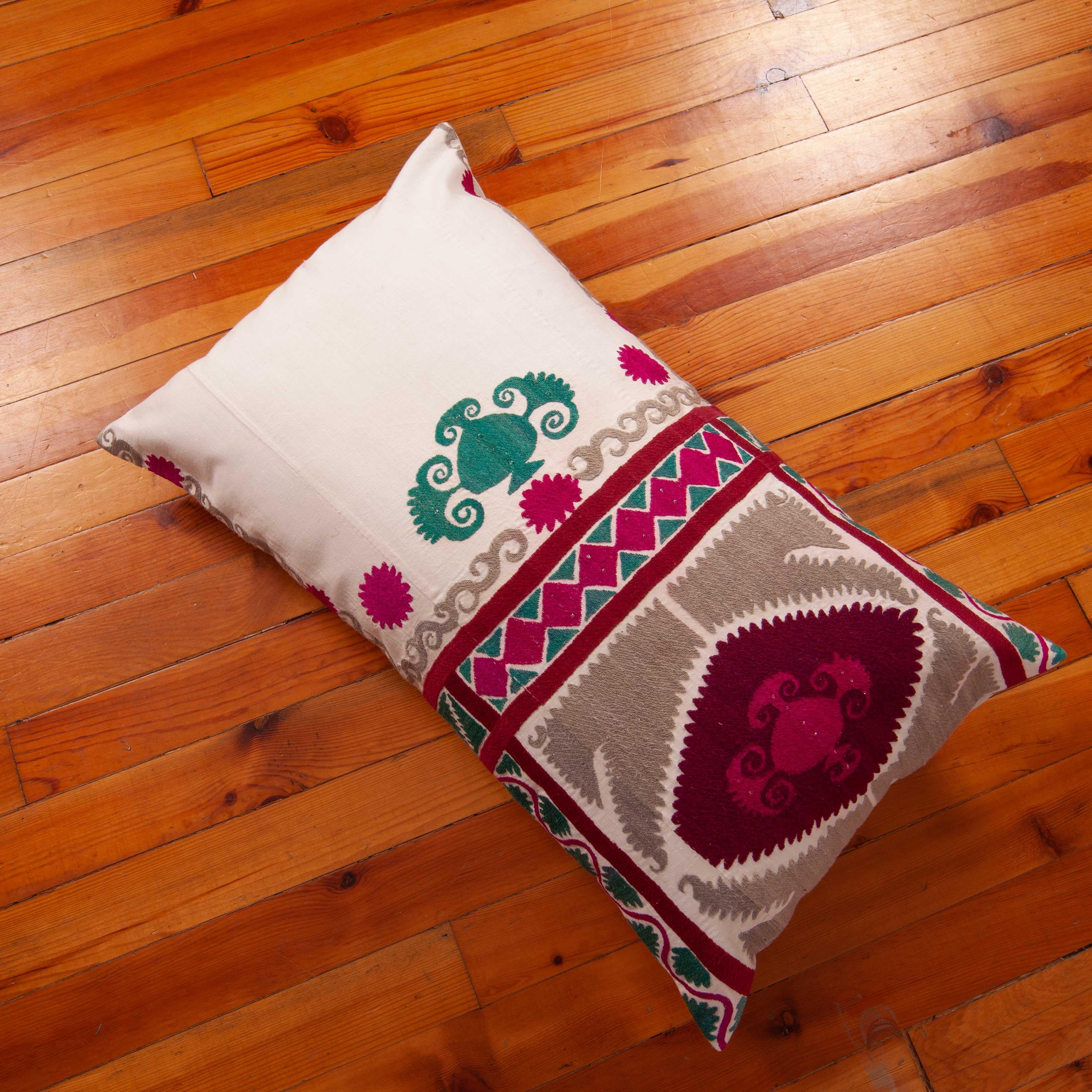 Pillow Case Made from a Vintage Suzani, Uzbekistan, Mid-20th Century For Sale 1