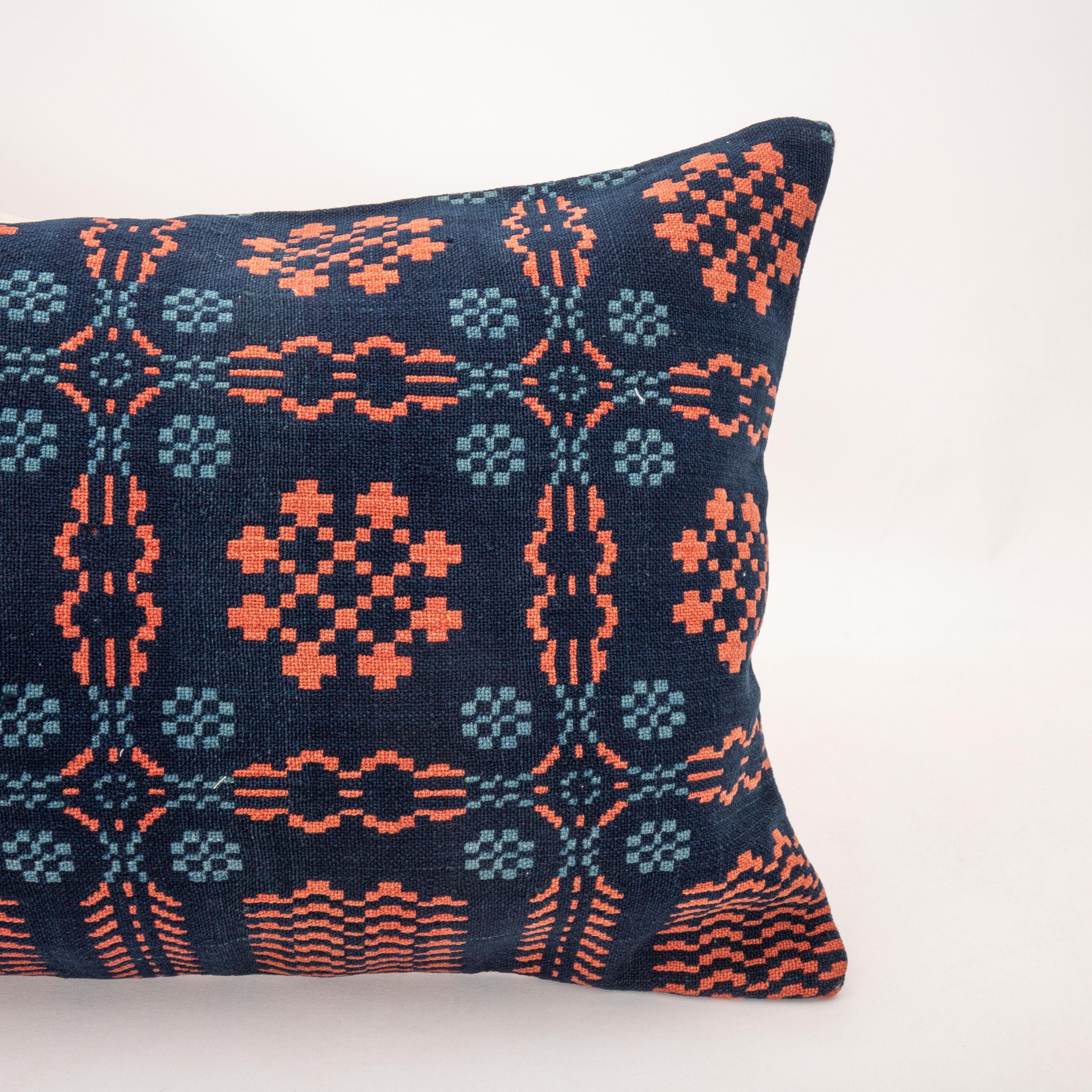 Woven Pillow Case Made from a Welsh Coverlet , 19th C. For Sale