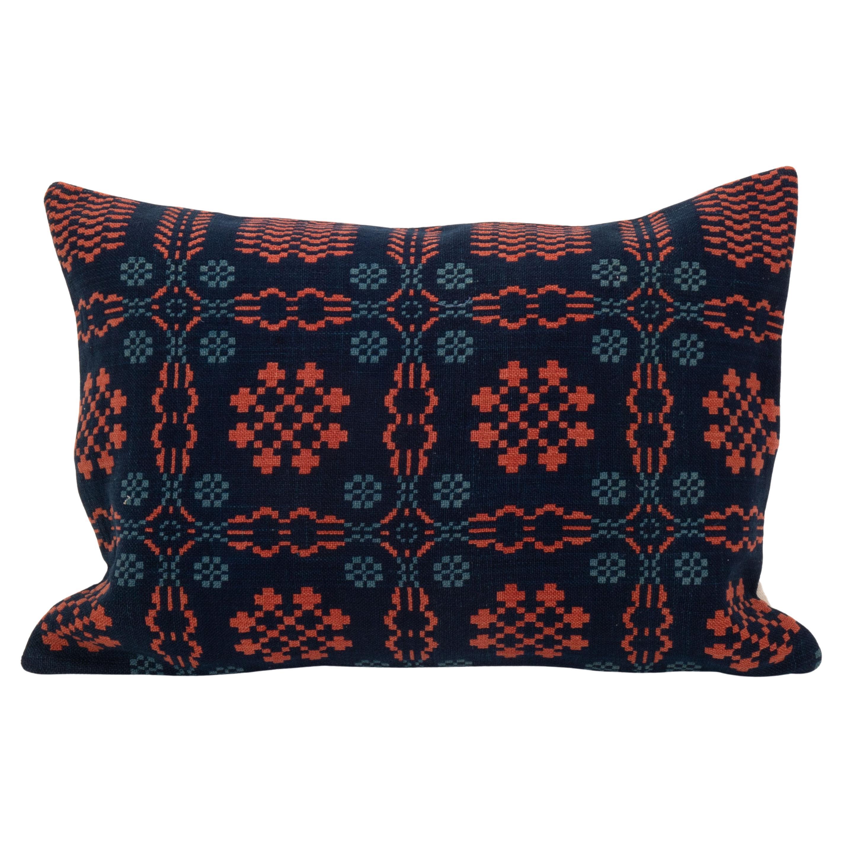 Pillow Case Made from a Welsh Coverlet , 19th C.