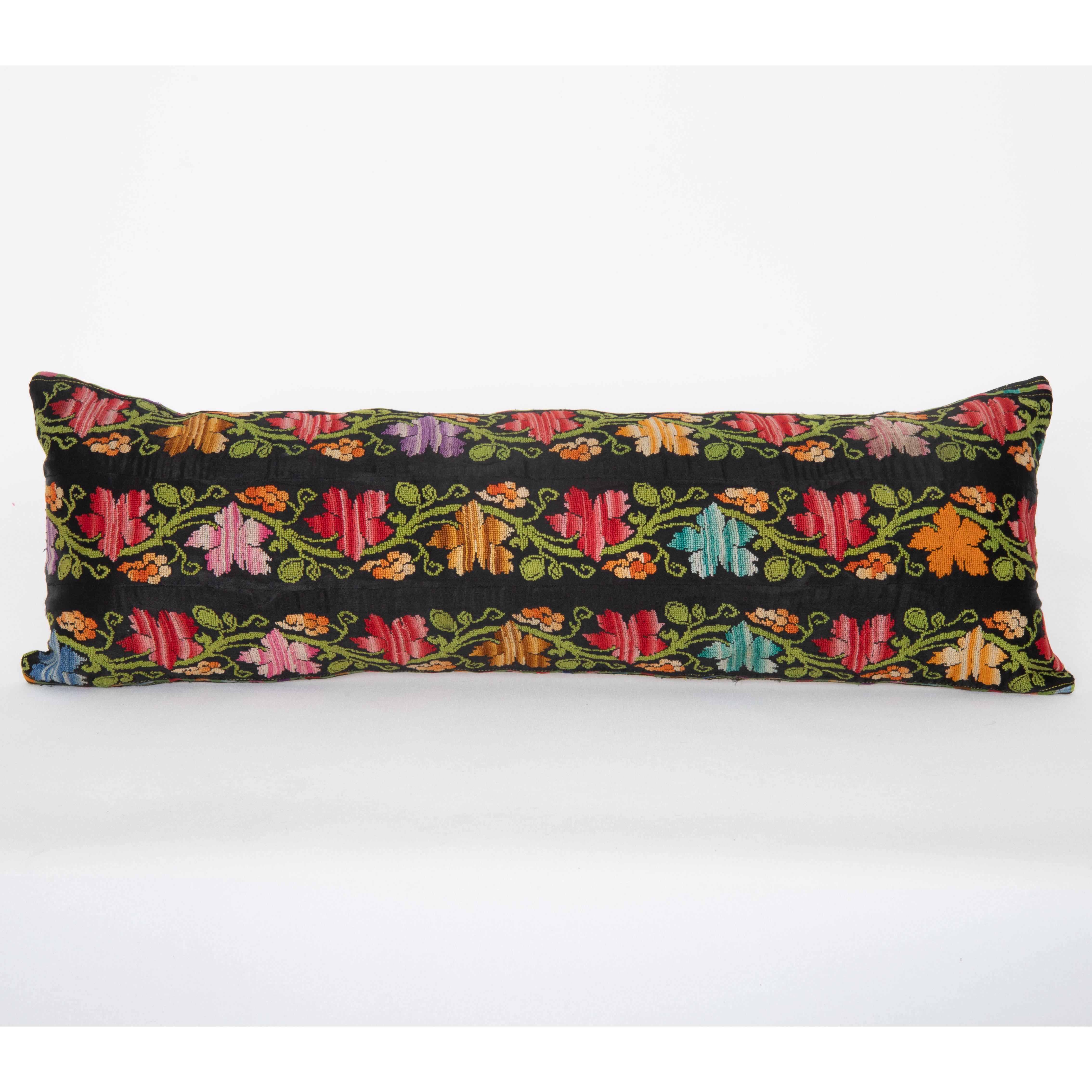 Embroidered Pillow Case Made From an E 20th C. Palestinian silk Embroidery For Sale