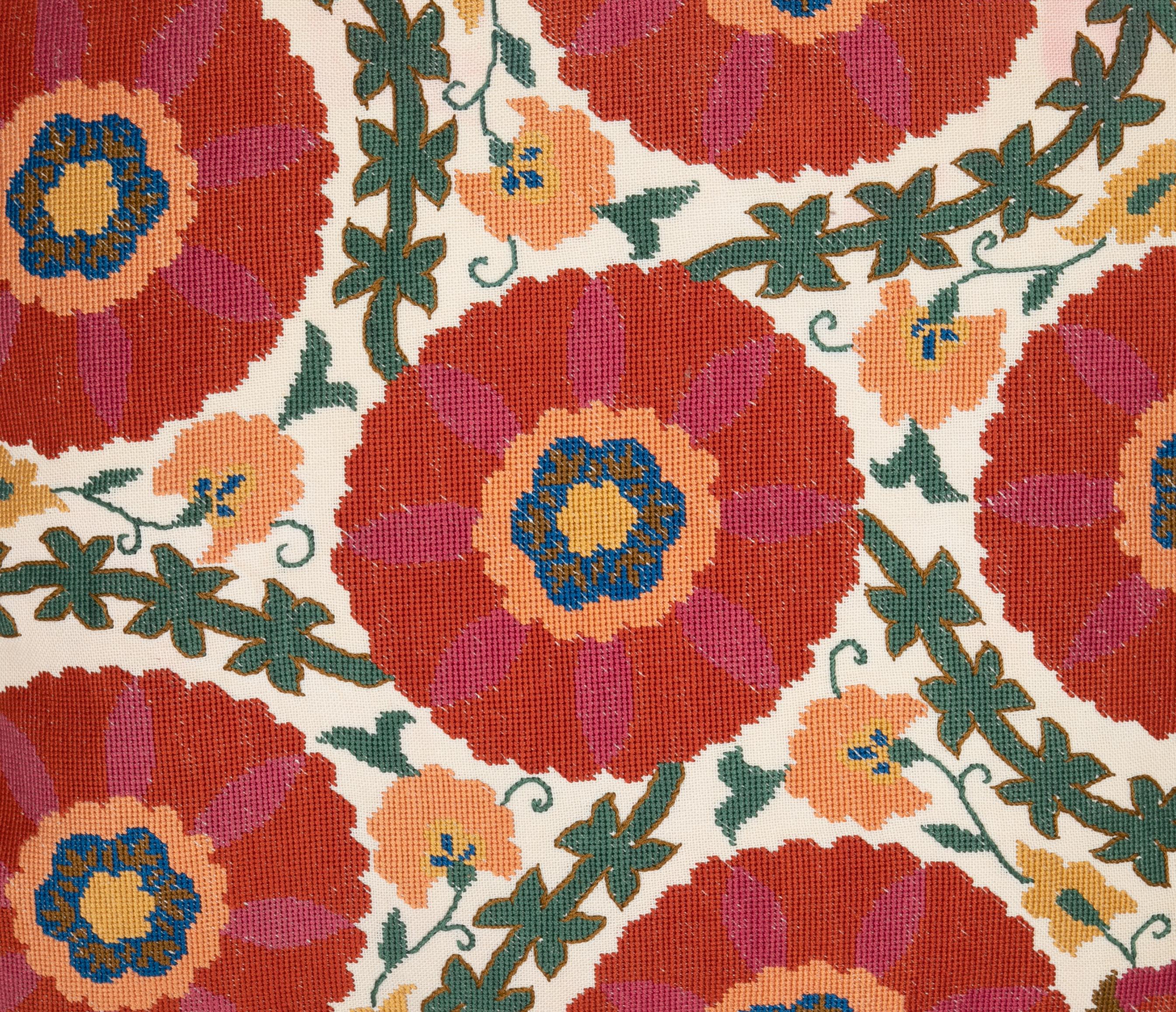 Suzani Pillow Case Made from an Early 20th Century Eastern European Embroidered Panel