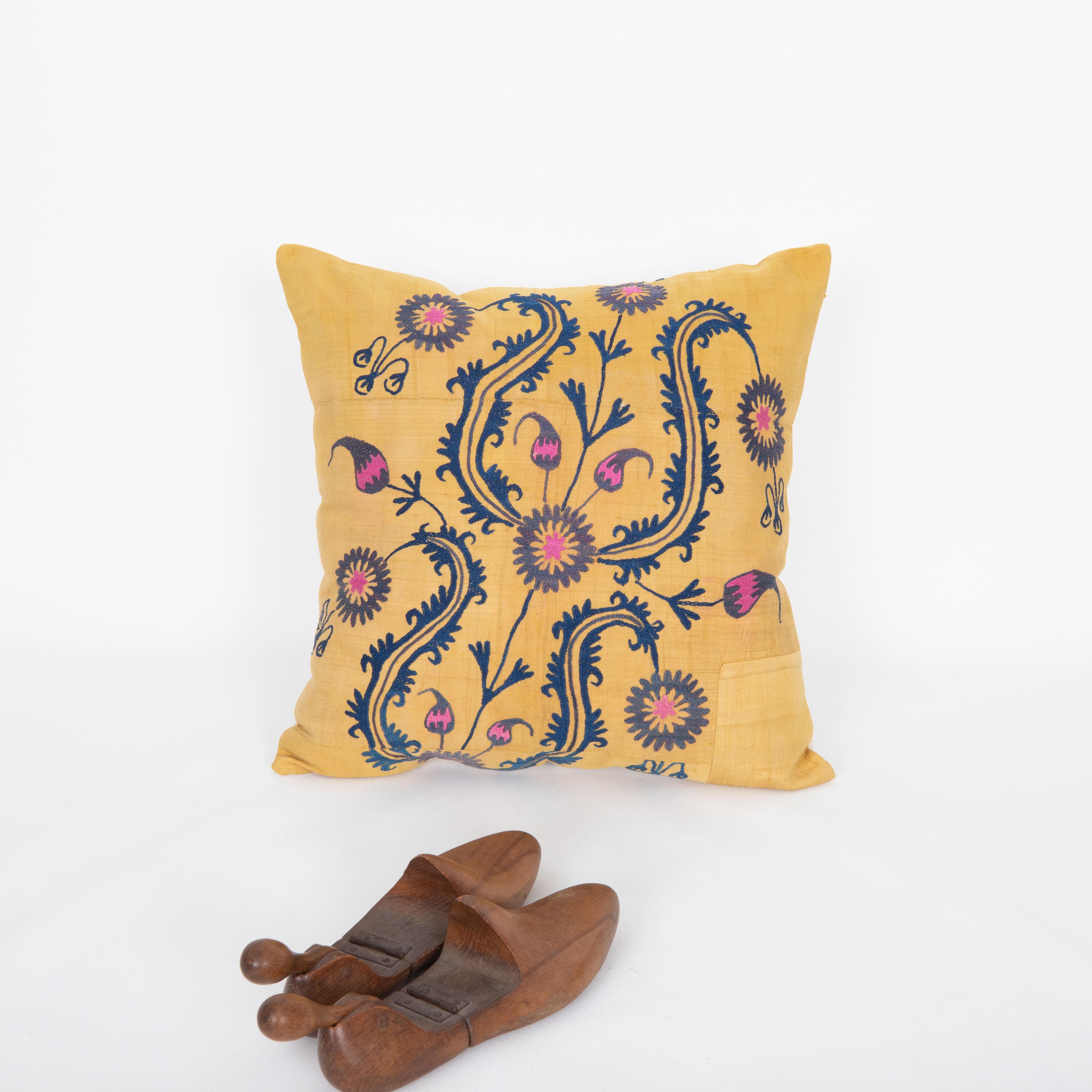 Turkish Pillow Case Made from an Old Uzbek Silk Suzani For Sale
