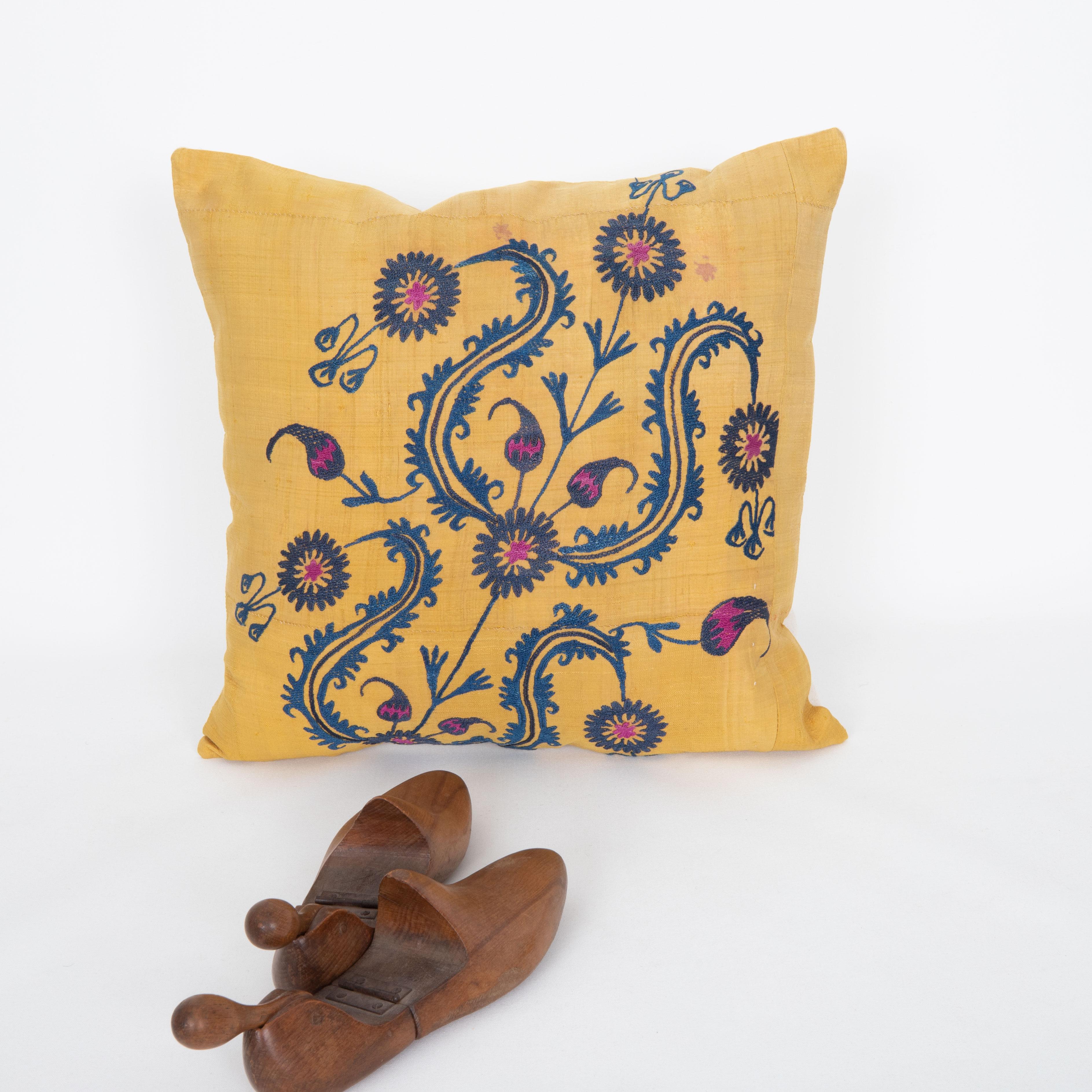 Turkish Pillow Case Made from an Old Uzbek Silk Suzani For Sale