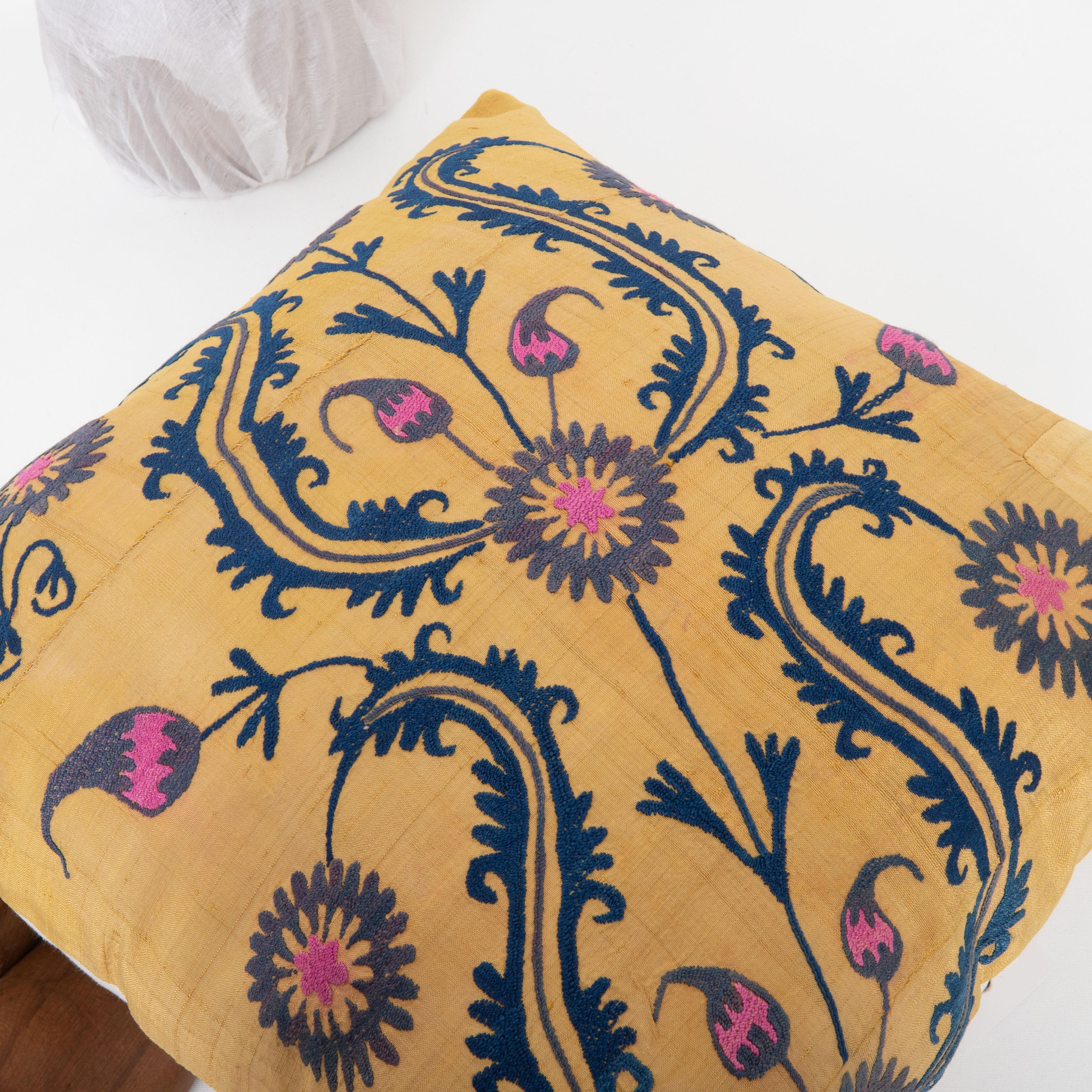 20th Century Pillow Case Made from an Old Uzbek Silk Suzani For Sale