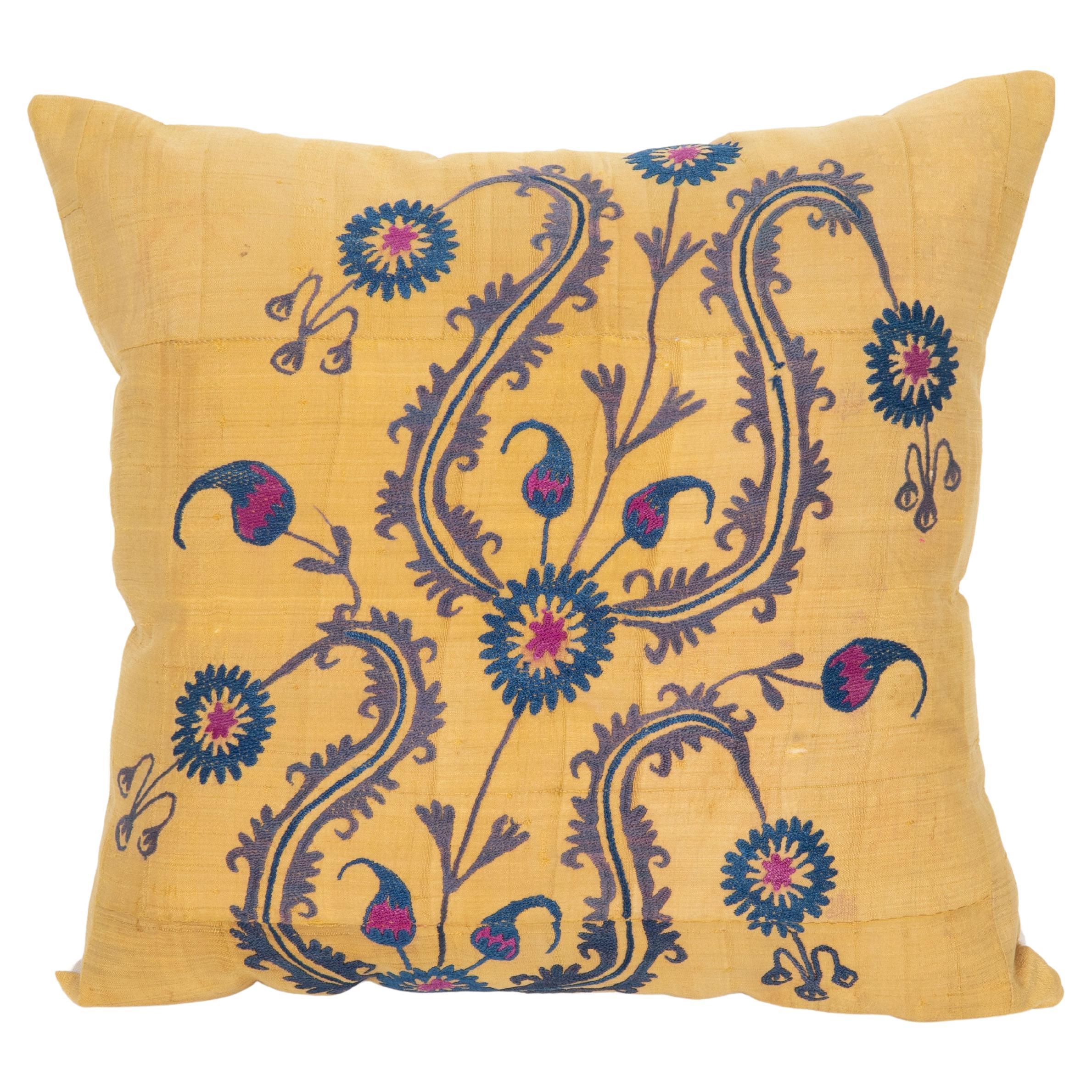 Pillow Case Made from an Old Uzbek Silk Suzani For Sale