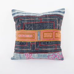 Pillow Case Made from Hmong Hill Tribe Batik Textile Mid 20th C
