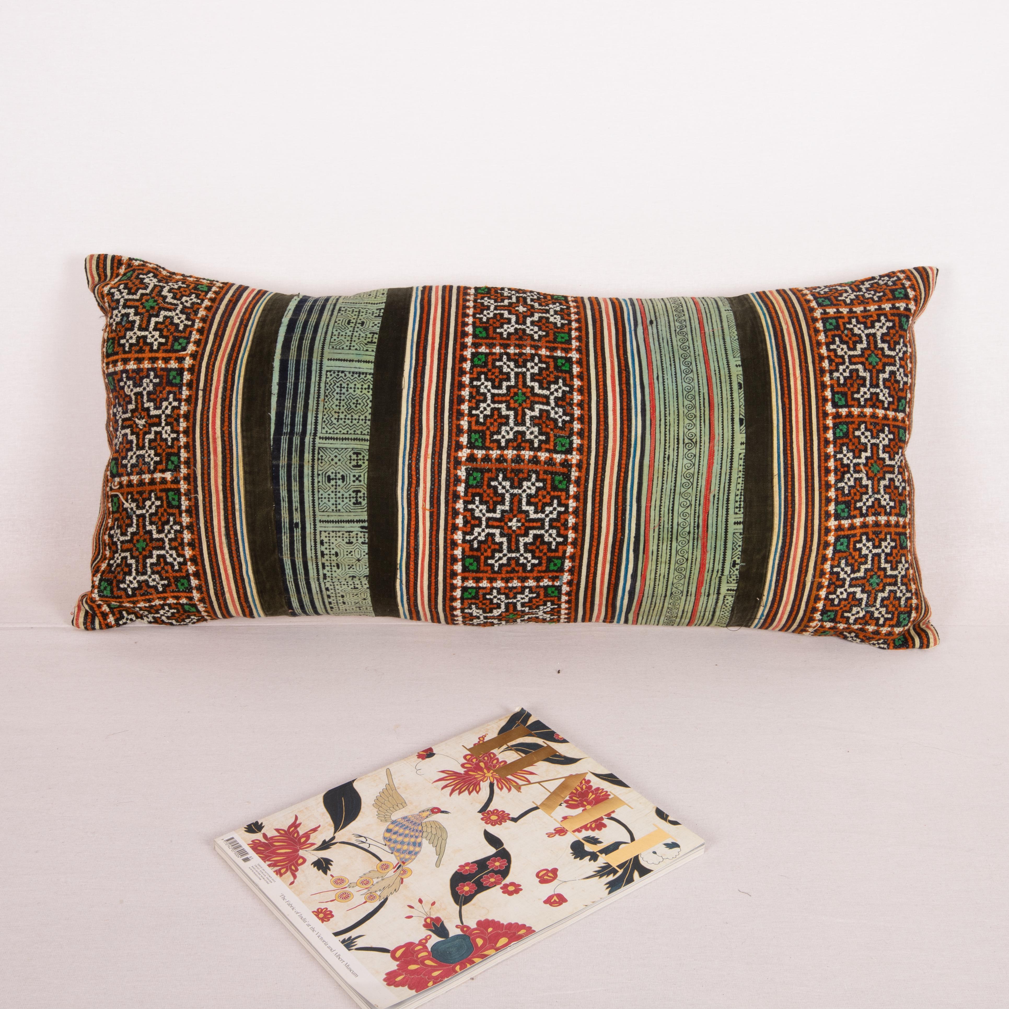 Tribal Pillow Case Made from Hmong Hill Tribe Batik Textile Mid 20th C