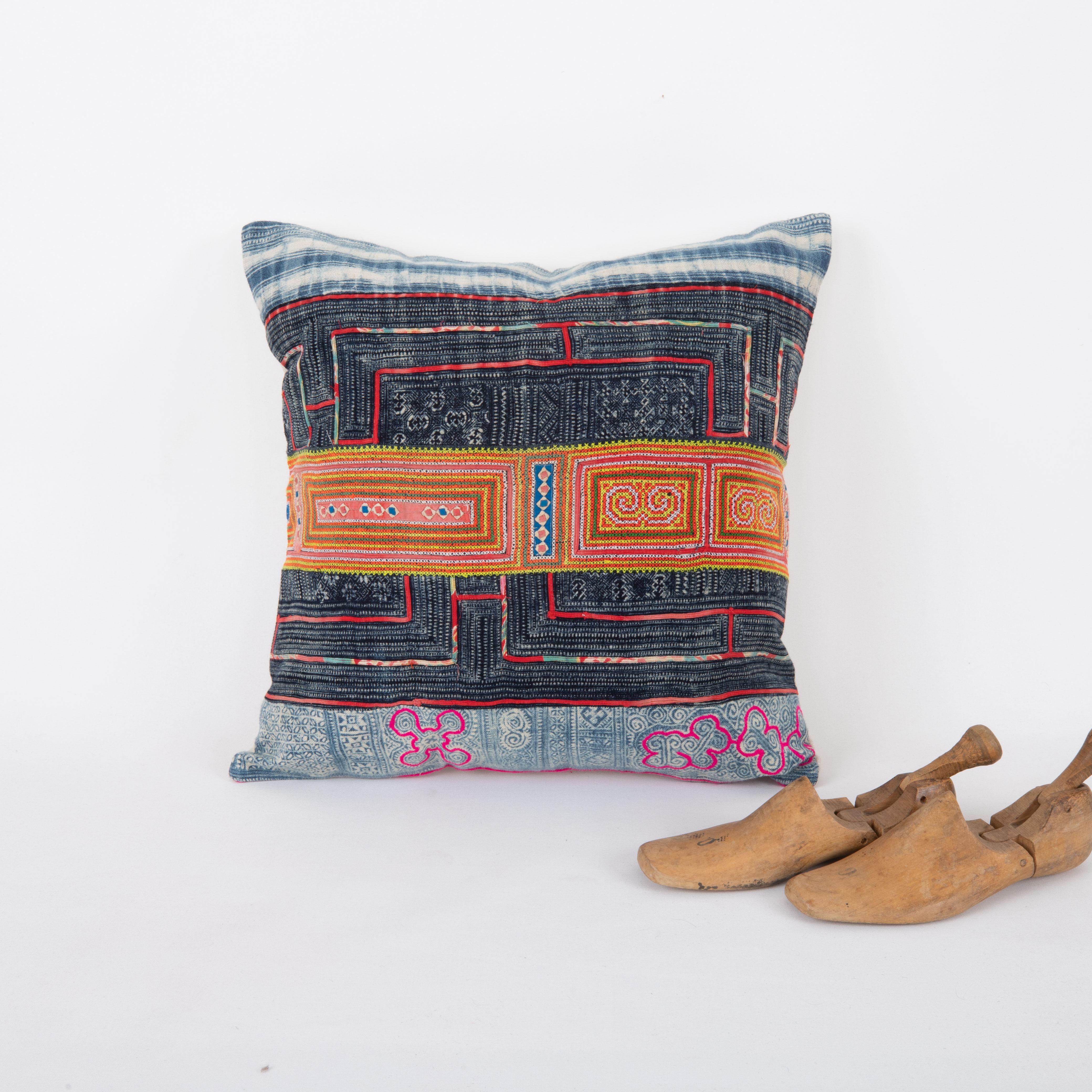 Tribal Pillow Case Made from Hmong Hill Tribe Batik Textile Mid 20th C For Sale