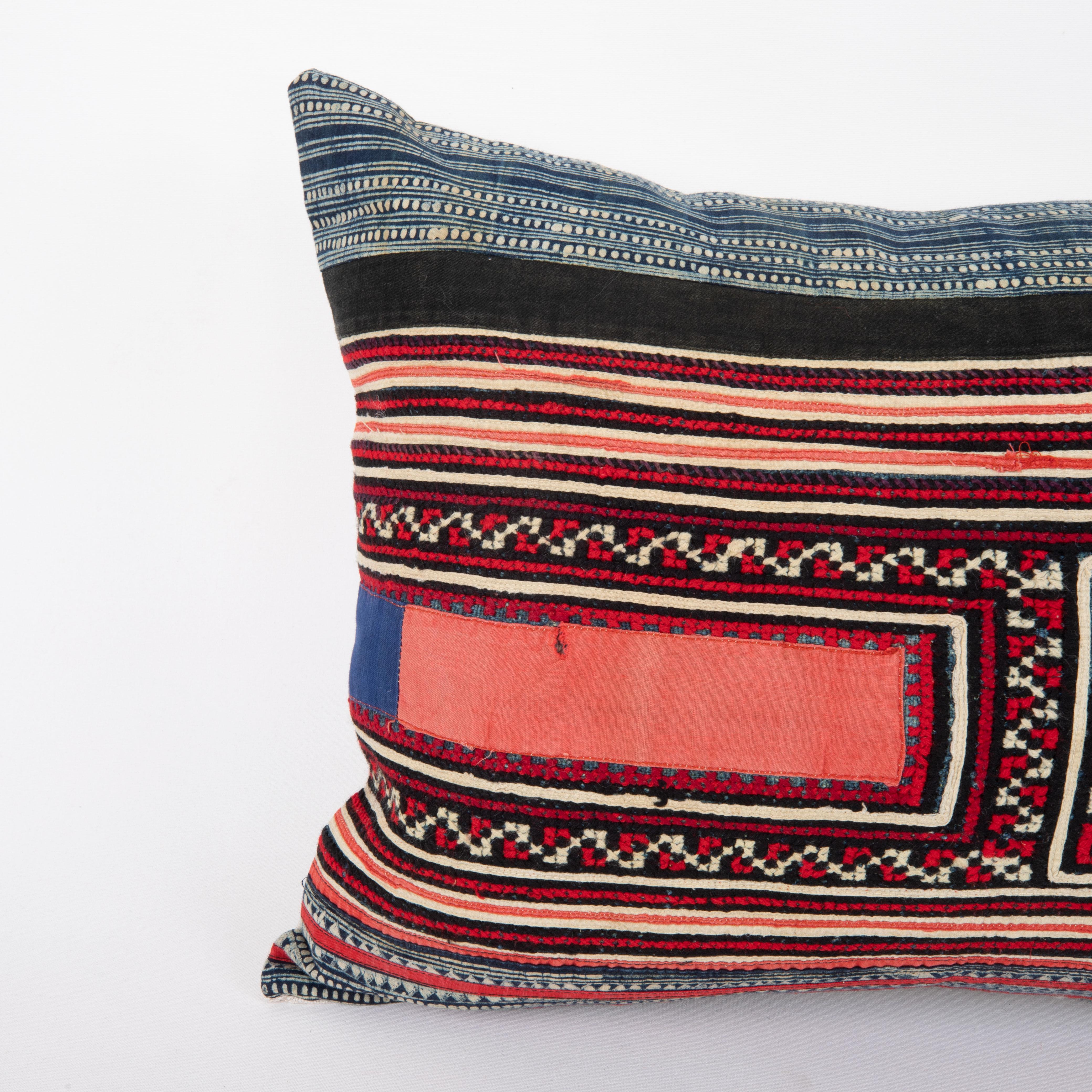 Tribal Pillow Case Made from Hmong Hill Tribe Batik Textile Mid 20th C For Sale
