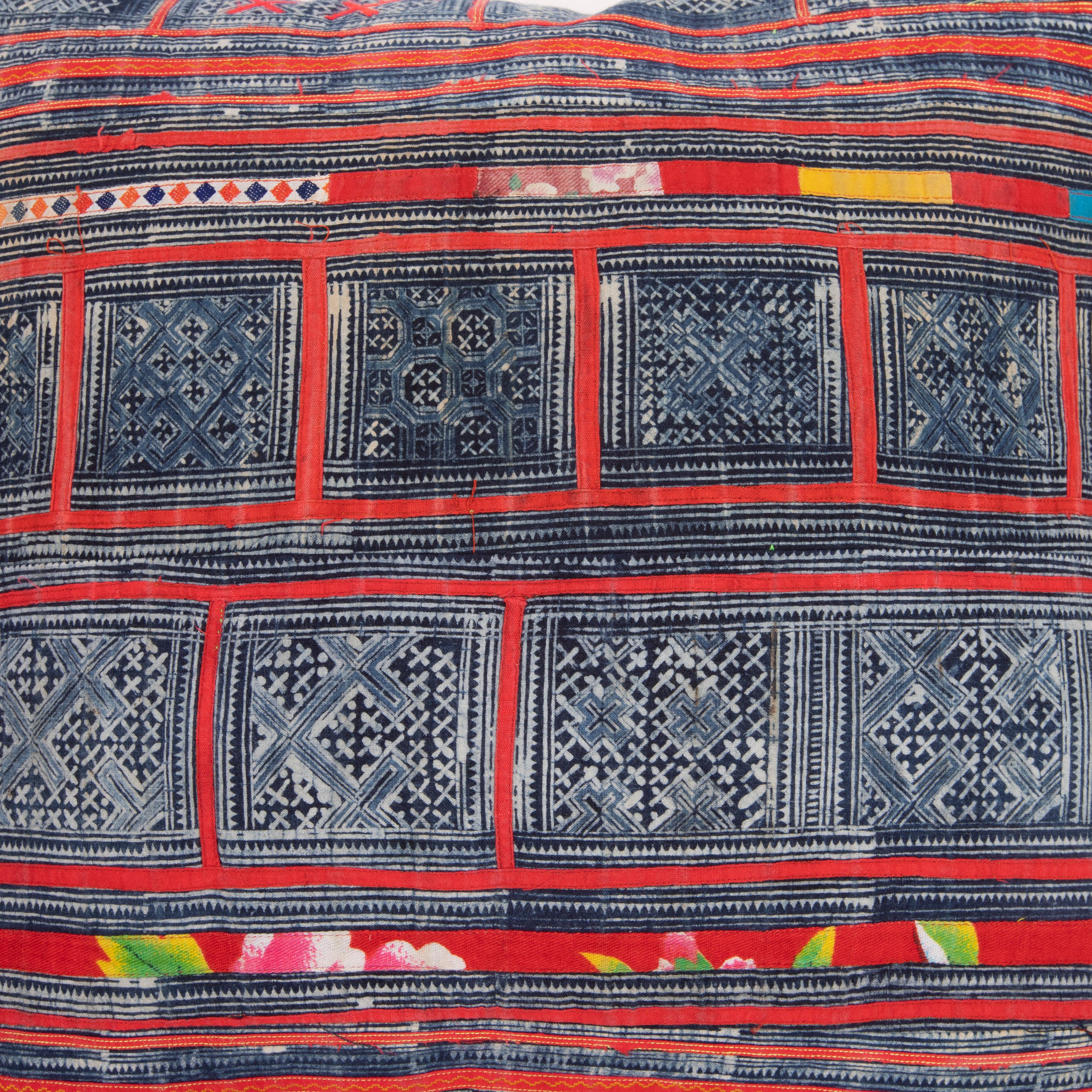 Vietnamese Pillow Case Made from Hmong Hill Tribe Batik Textile Mid 20th C For Sale