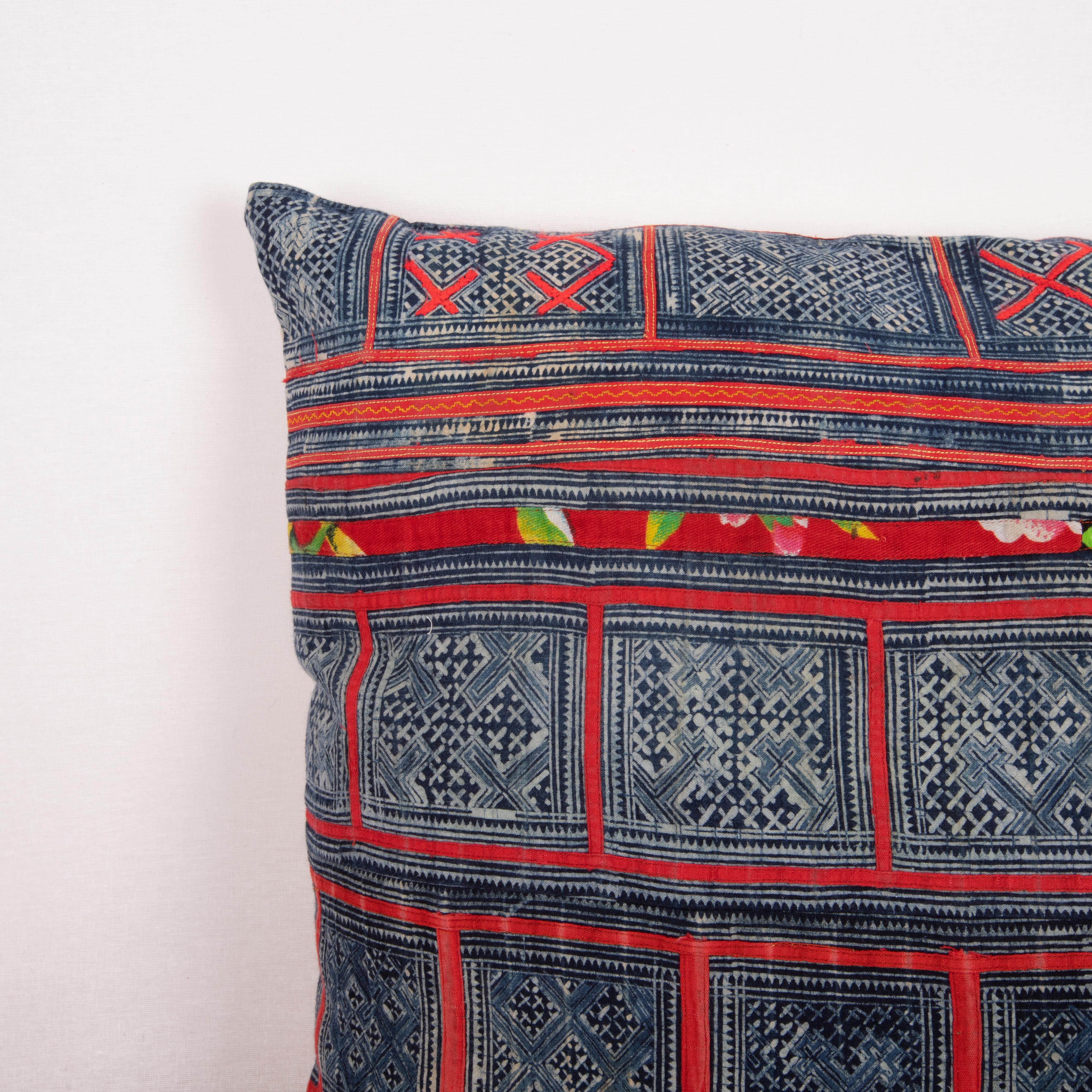 Tribal Pillow Case Made from Hmong Hill Tribe Batik Textile Mid 20th C For Sale