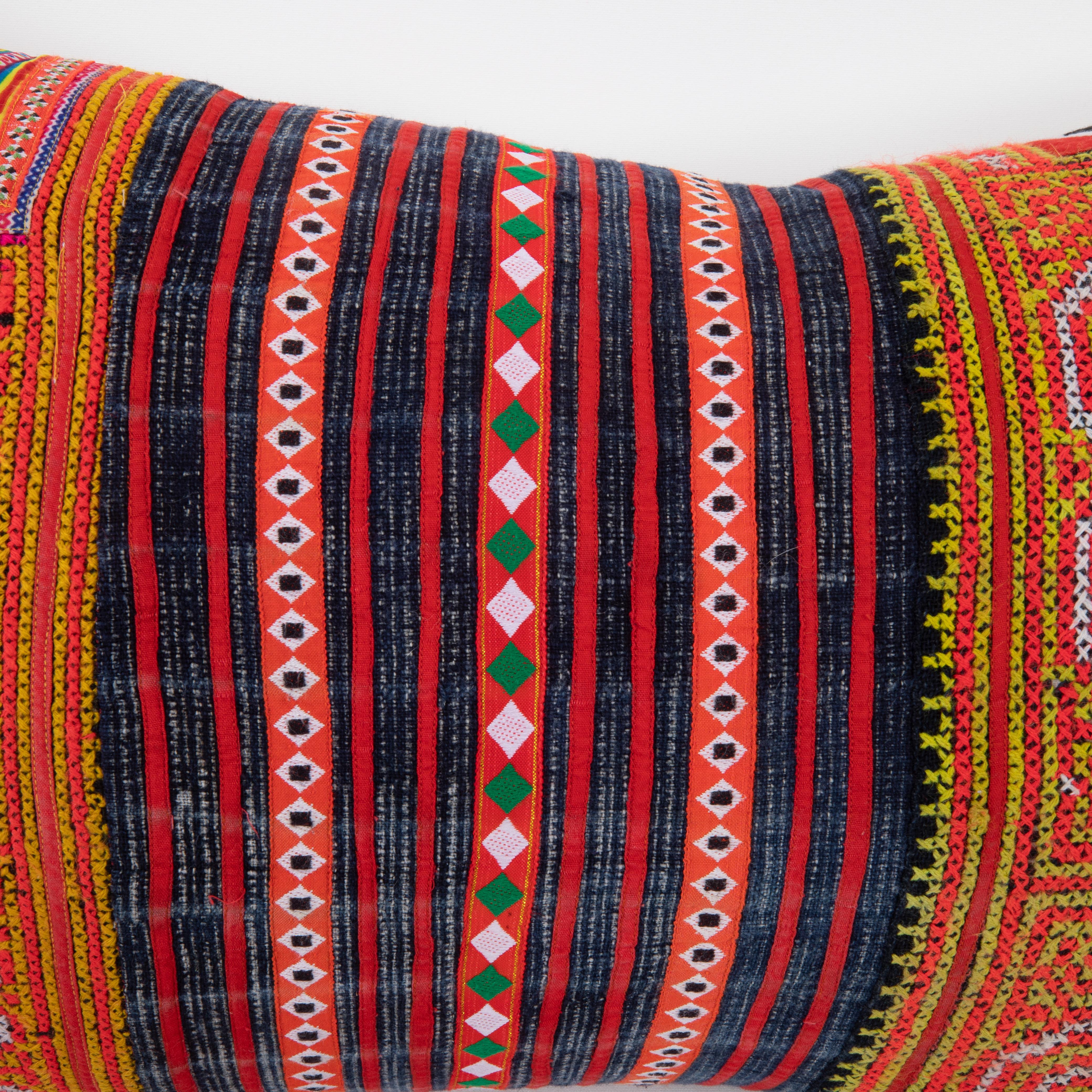 Embroidered Pillow Case Made from Hmong Hill Tribe Batik Textile Mid 20th C For Sale