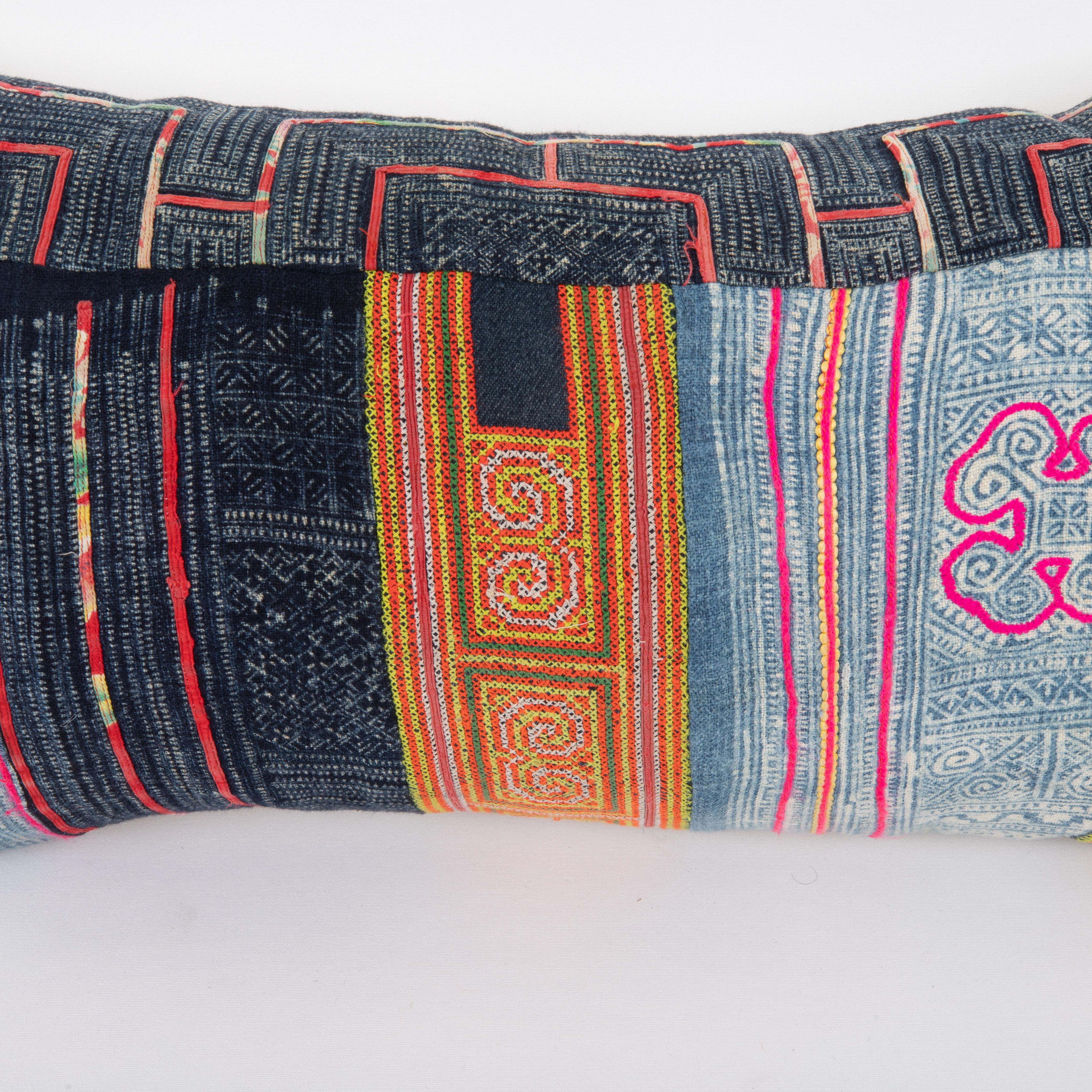 Cotton Pillow Case Made from Hmong Hill Tribe Batik Textile Mid 20th C For Sale