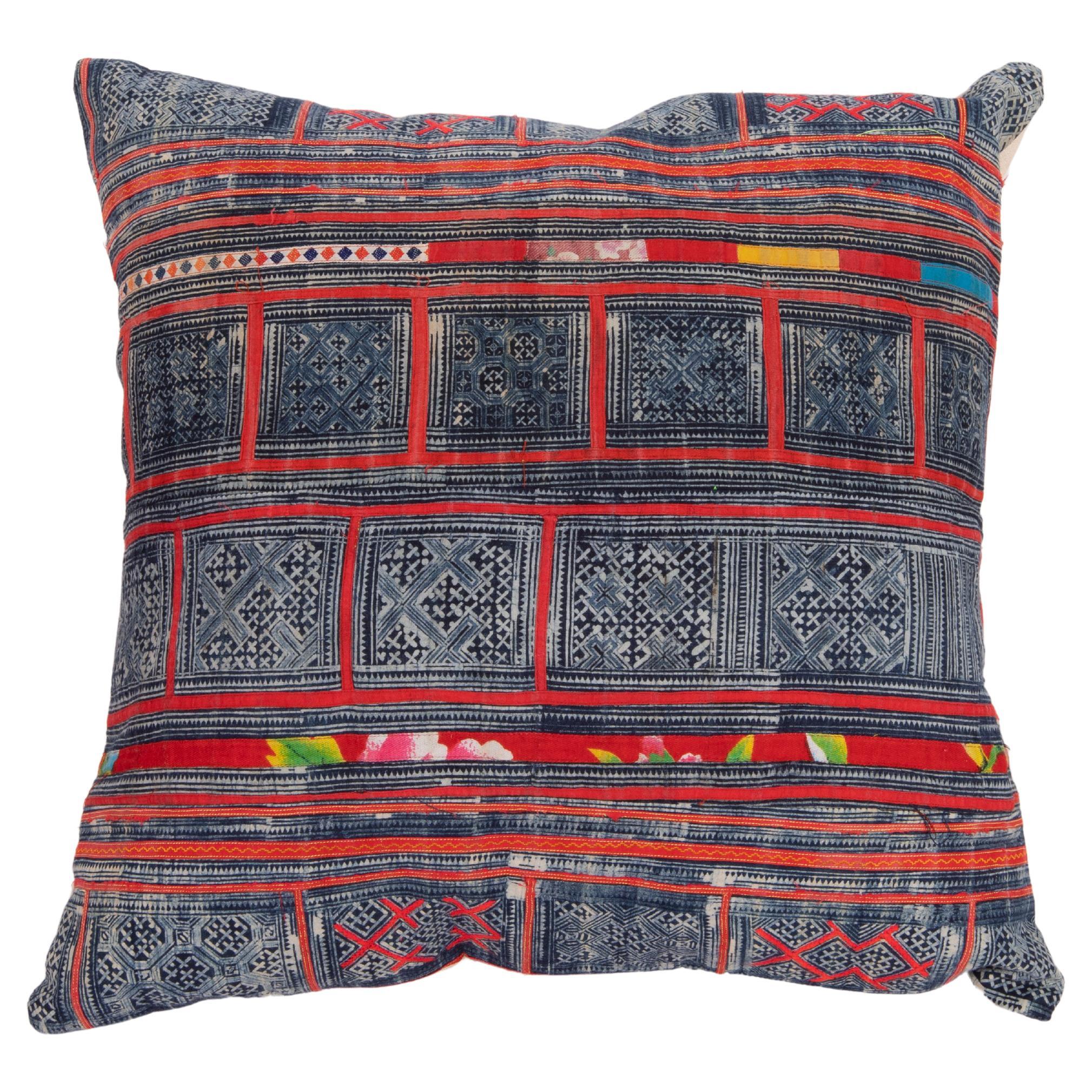 Pillow Case Made from Hmong Hill Tribe Batik Textile Mid 20th C For Sale