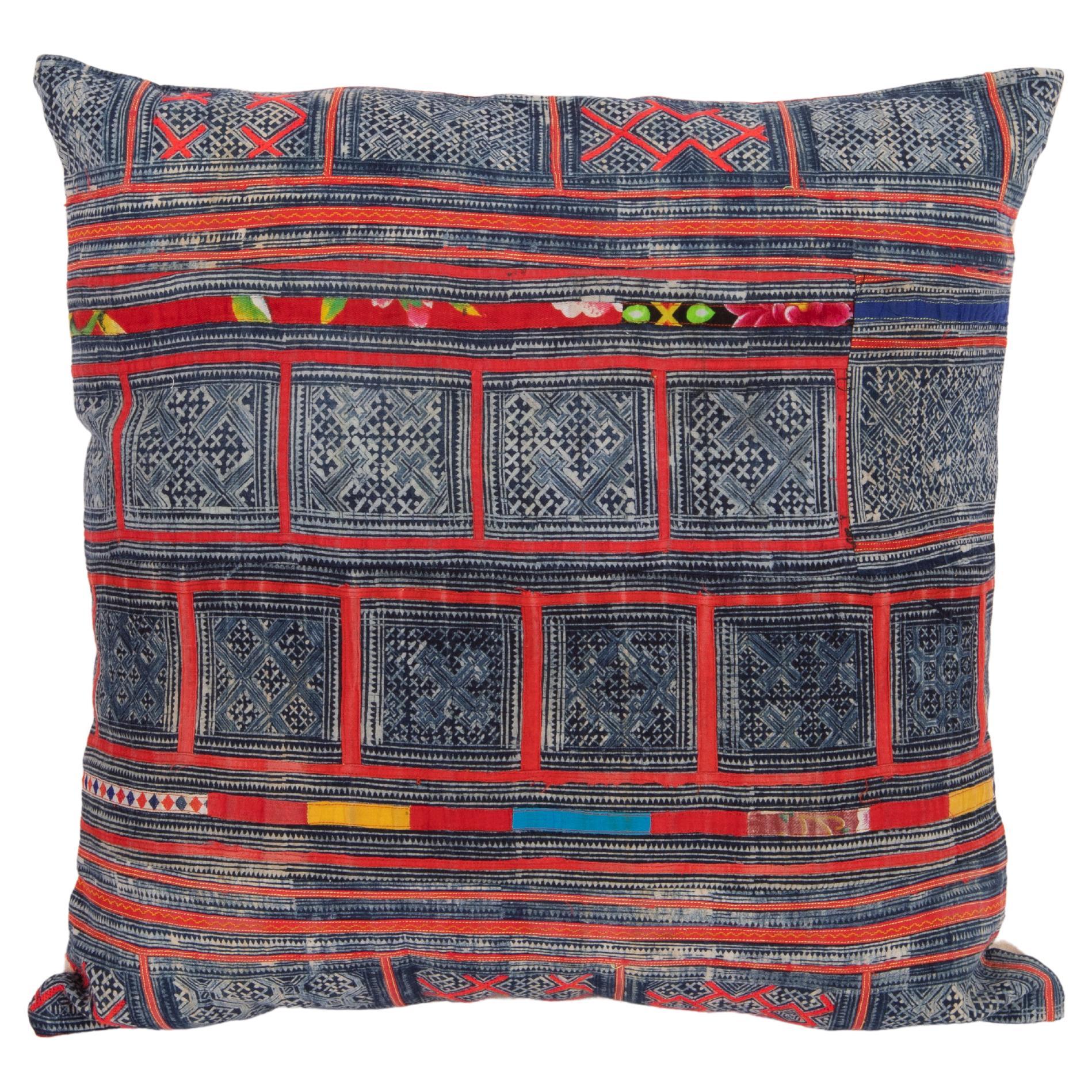 Pillow Case Made from Hmong Hill Tribe Batik Textile Mid 20th C For Sale