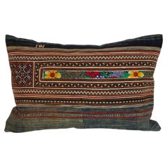 Vintage Pillow Case Made from Hmong Hill Tribe Batik Textile Mid 20th C