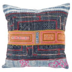 Retro Pillow Case Made from Hmong Hill Tribe Batik Textile Mid 20th C