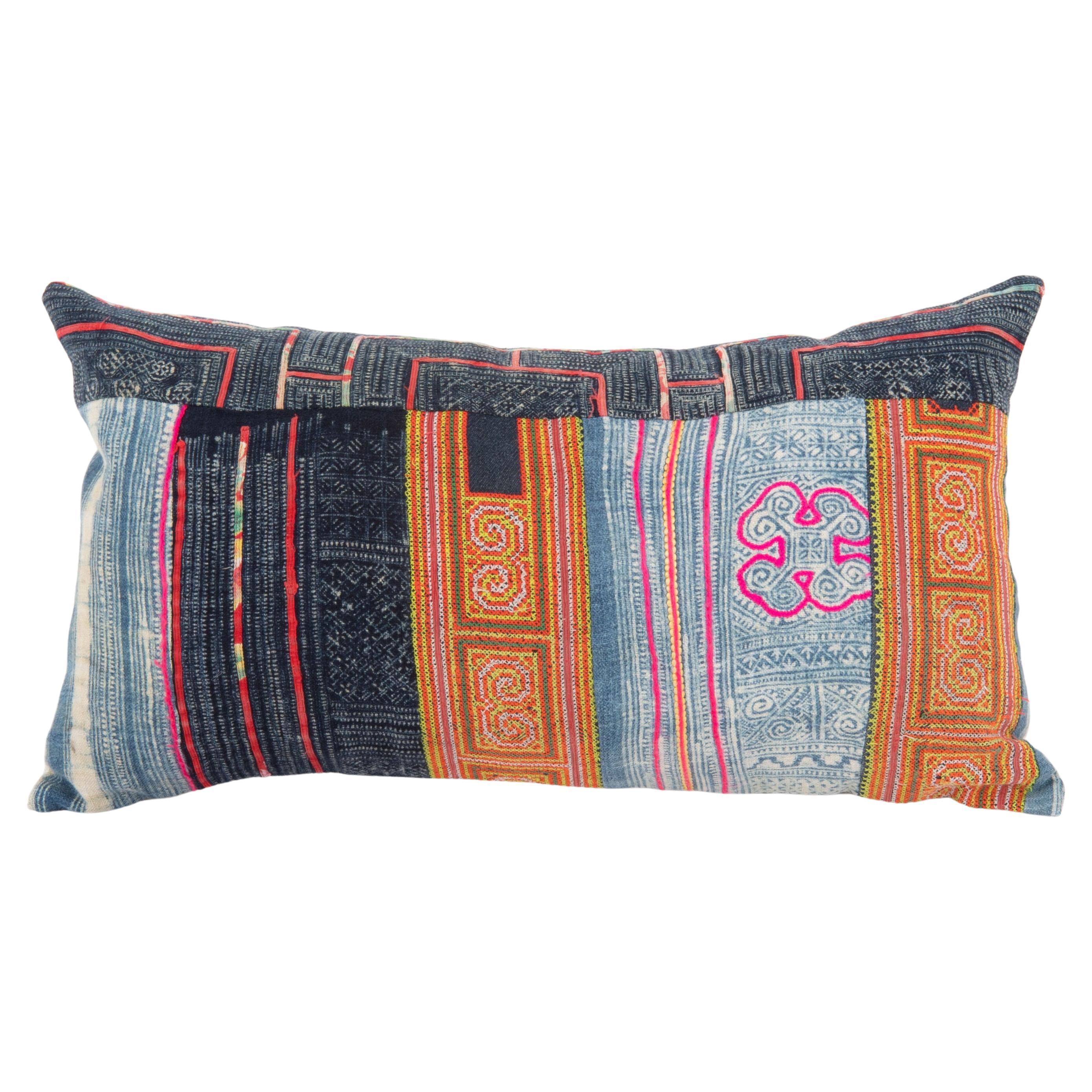 Pillow Case Made from Hmong Hill Tribe Batik Textile Mid 20th C For Sale