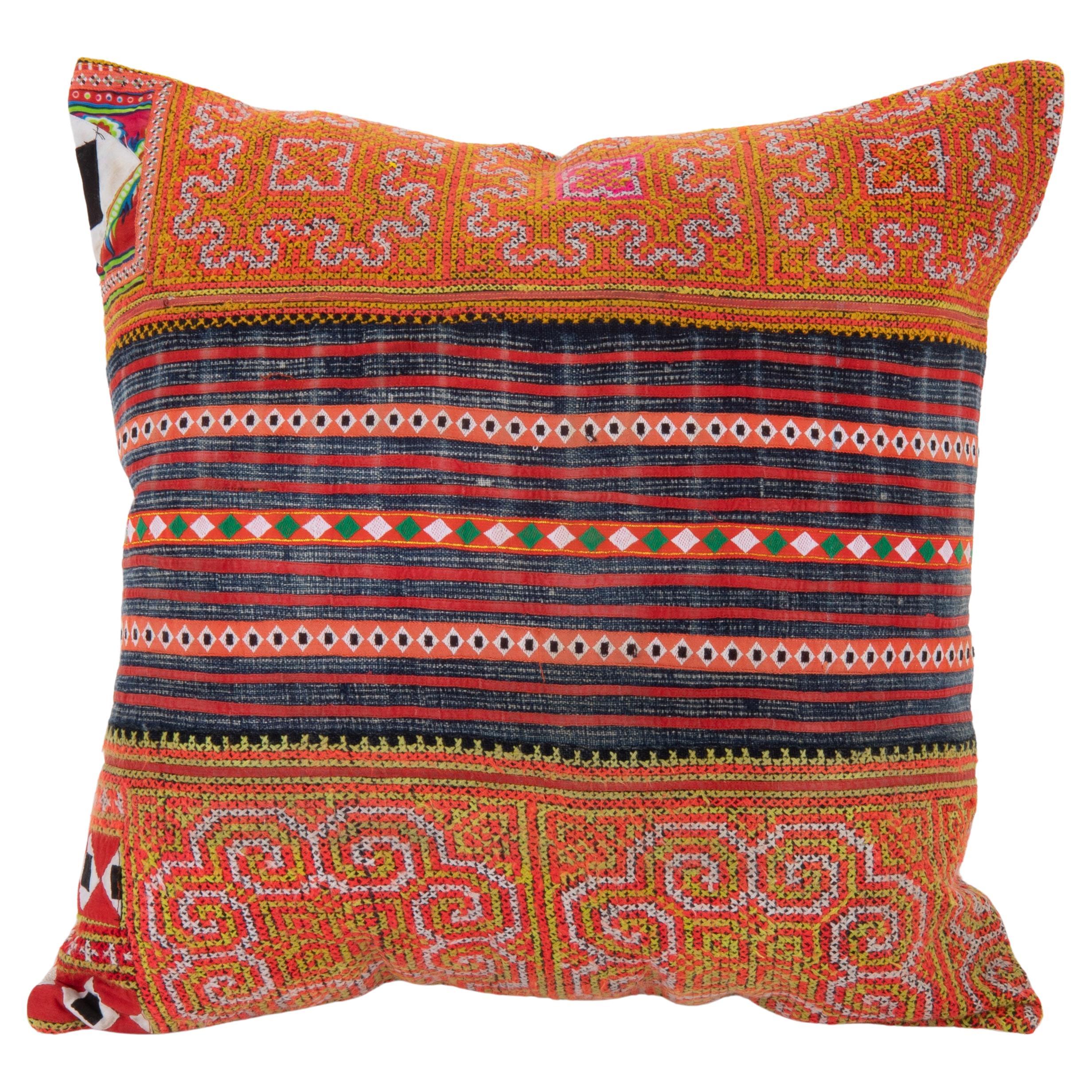 Pillow Case Made from Hmong Hill Tribe Batik Textile Mid 20th C For Sale