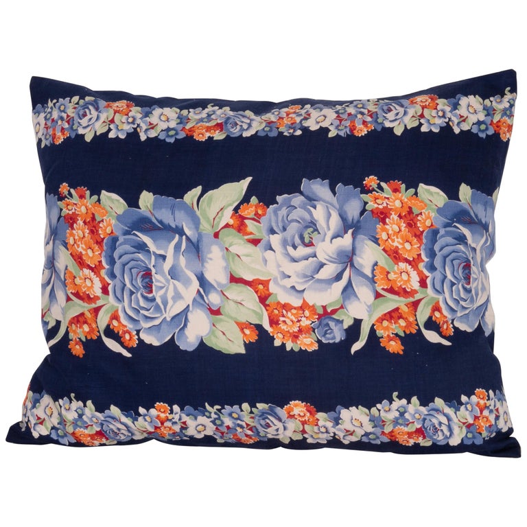 Pillow Case Made from Mid20th Century Russian Cotton Printed Textile