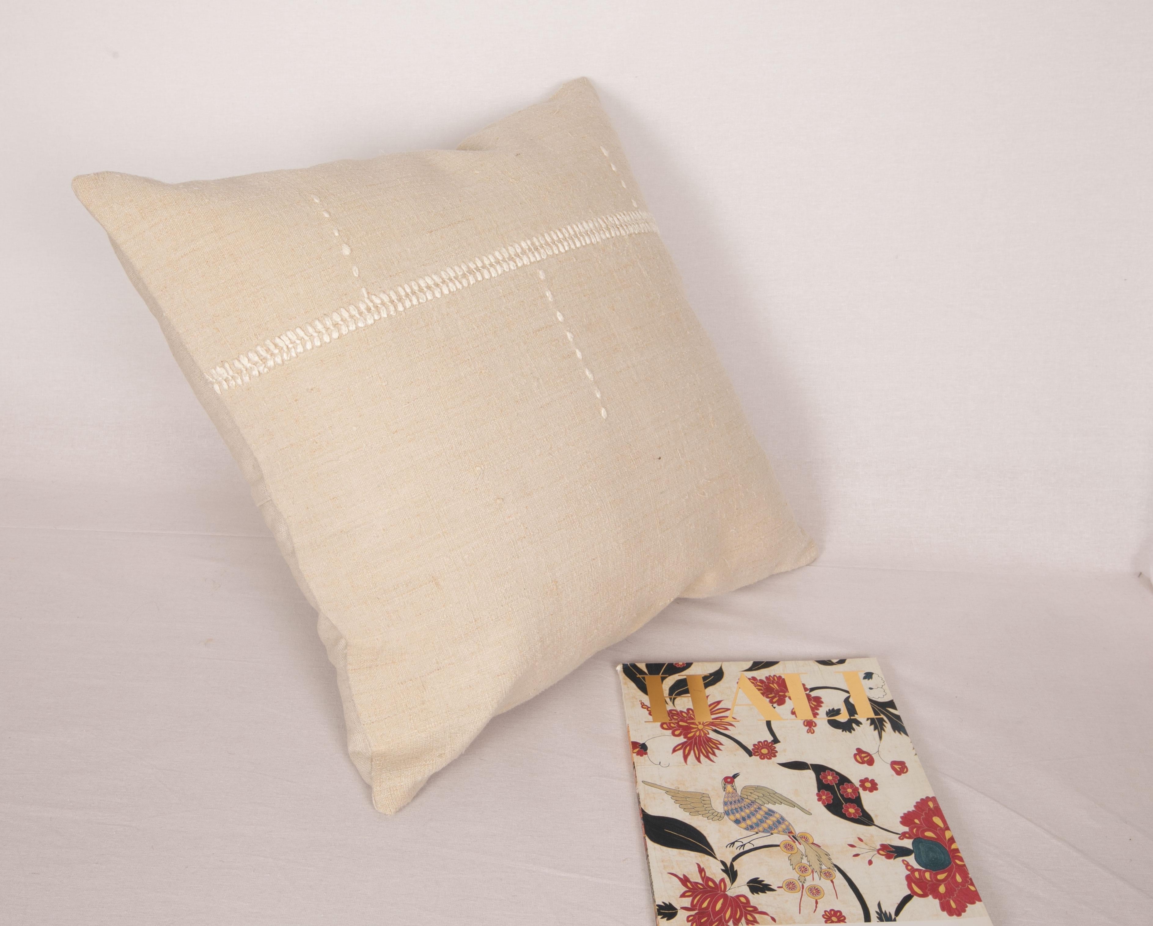 Hand-Woven Pillow Case Made from Rustic Anatolian Vintage Linen Textile For Sale