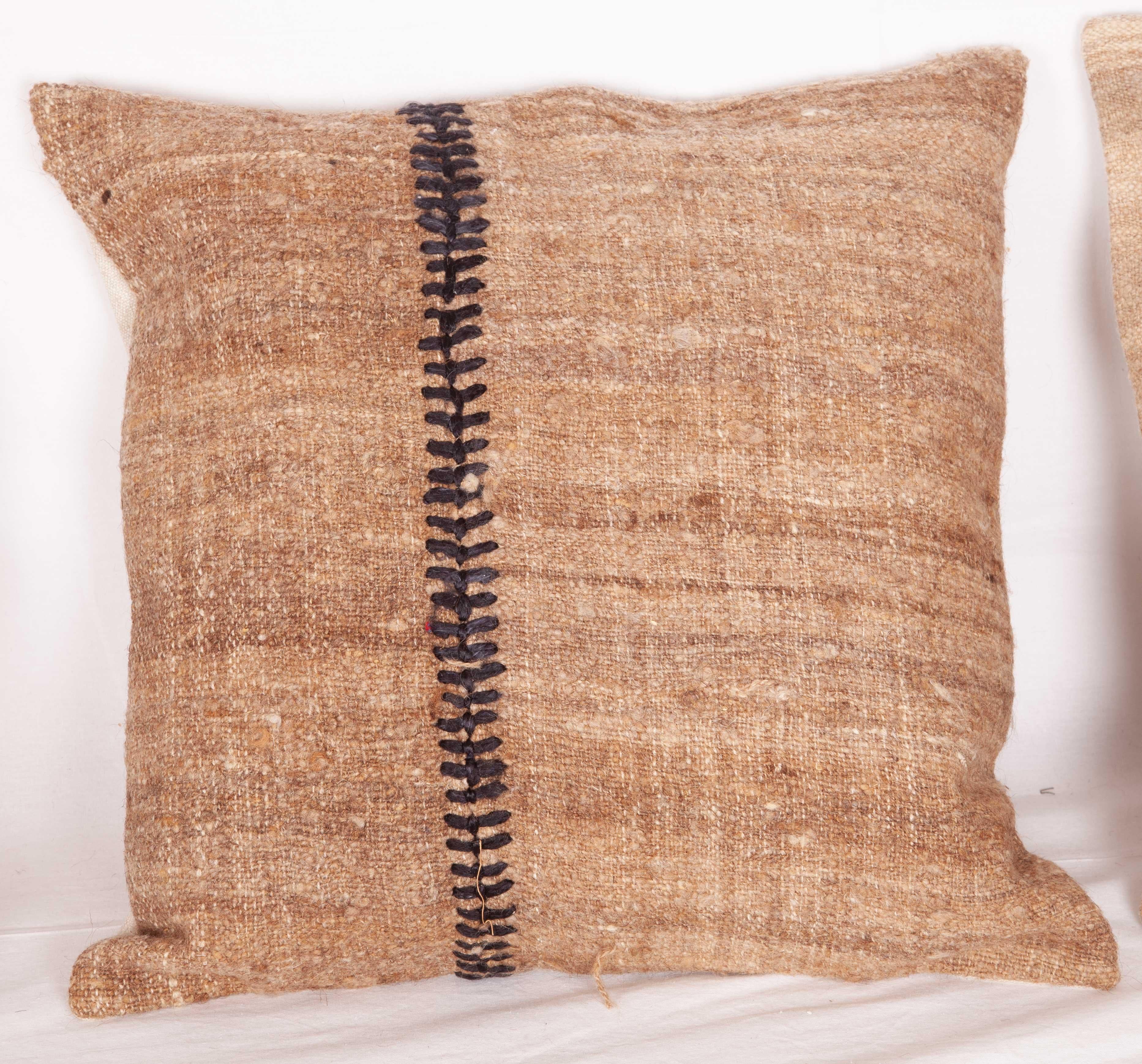 Wool Pillow Cases Fashioned from a Mid-20th Century Anatolian Neutral Kilim