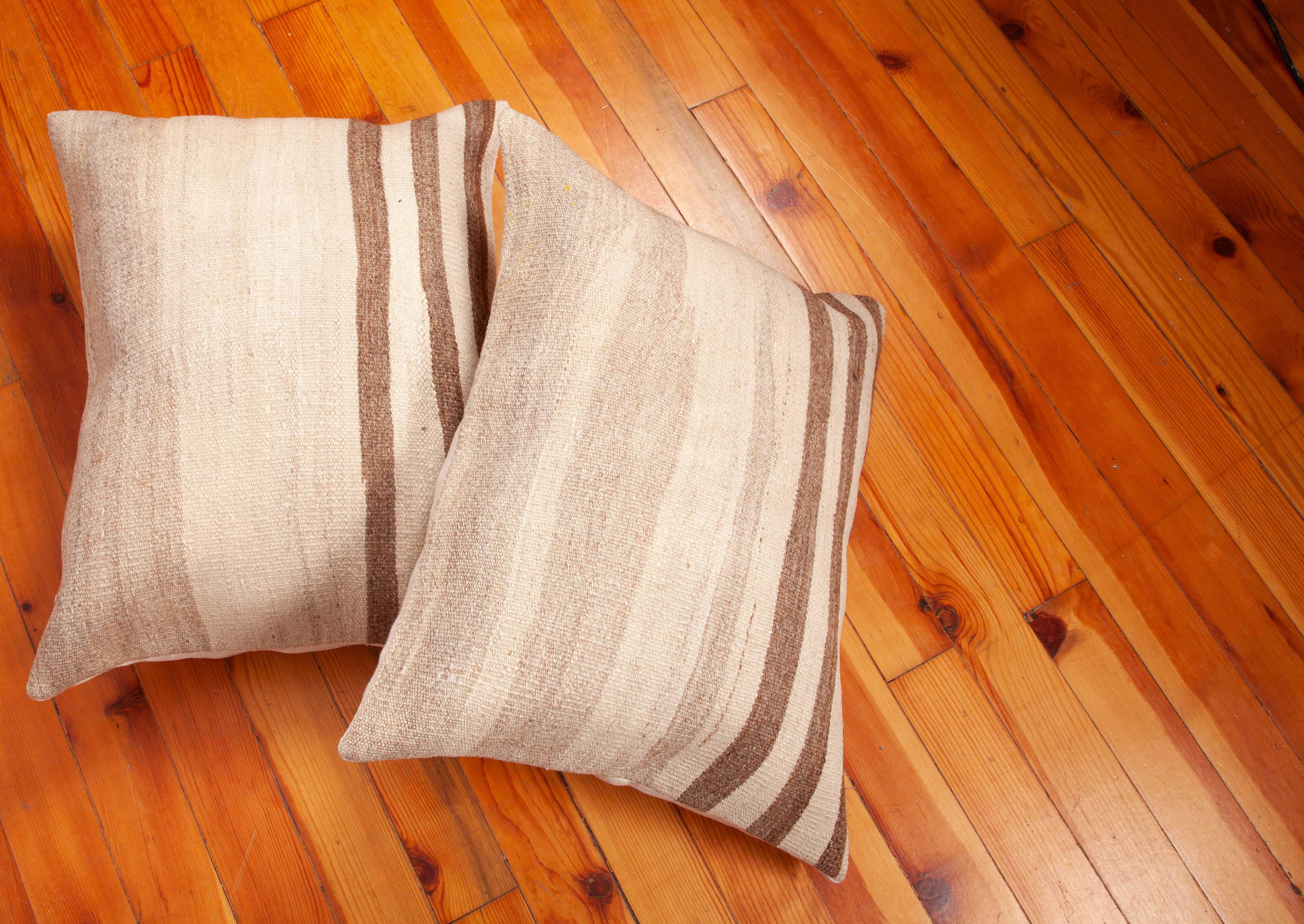 Pillow Cases Fashioned from a Mid-20th Century Anatolian Neutral Kilim 1