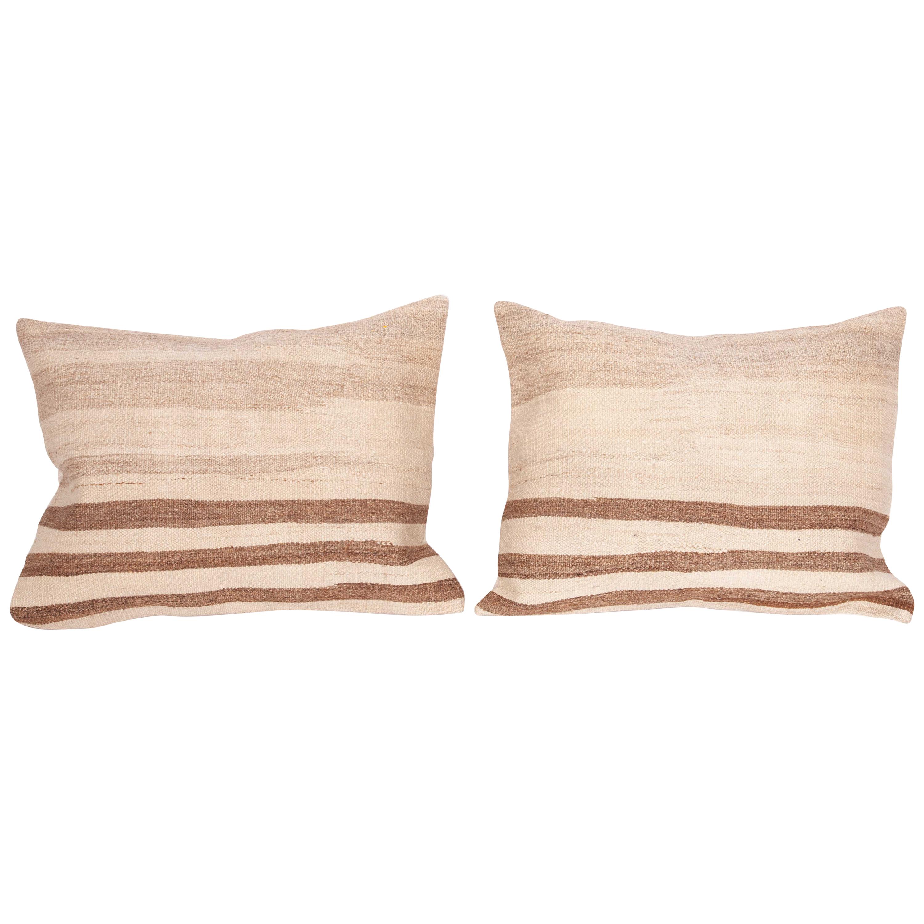 Pillow Cases Fashioned from a Mid-20th Century Anatolian Neutral Kilim