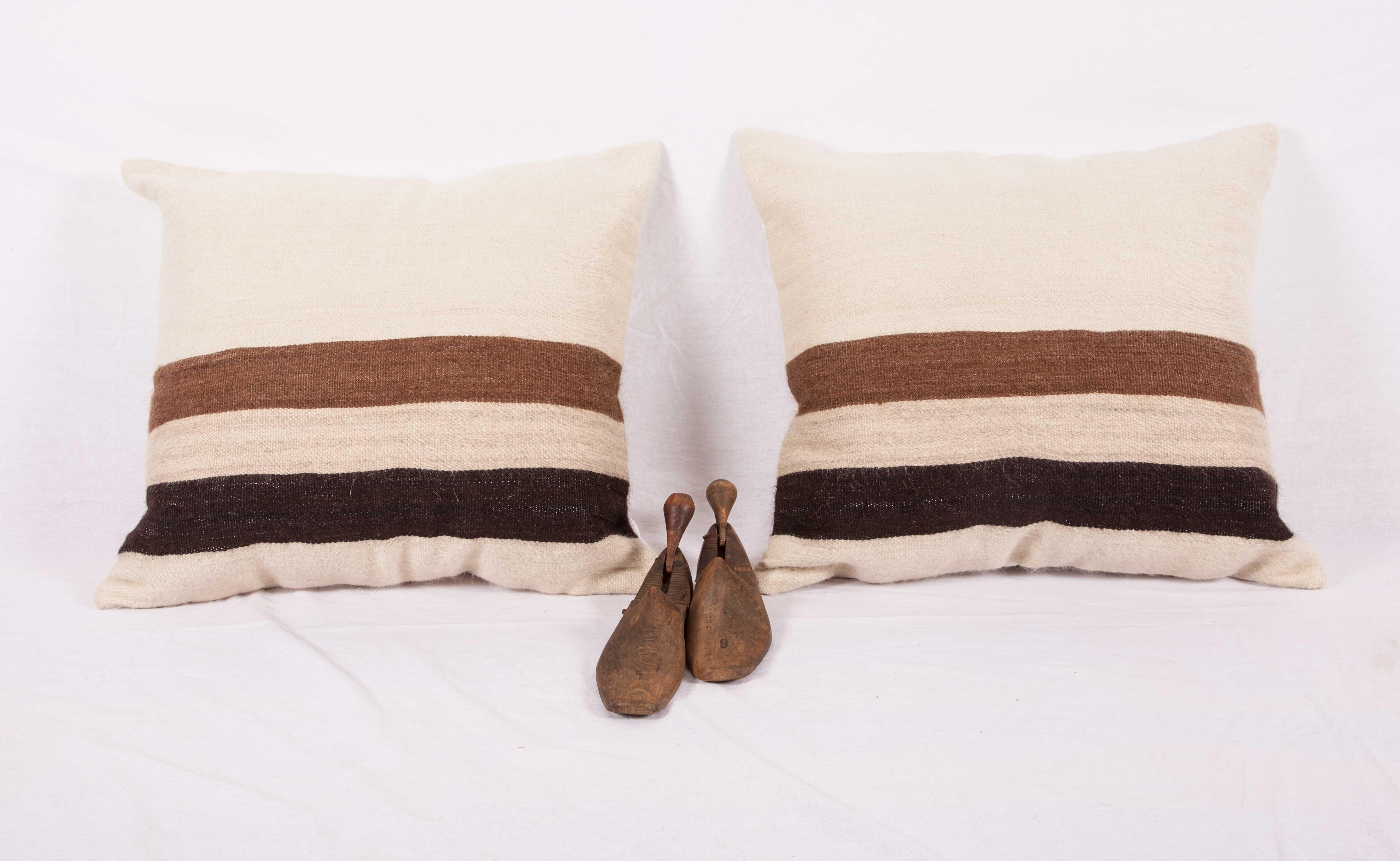 Kilim Pillow Cases Fashioned from a Mid-20th Century Anatolian Angora Siirt Blanket