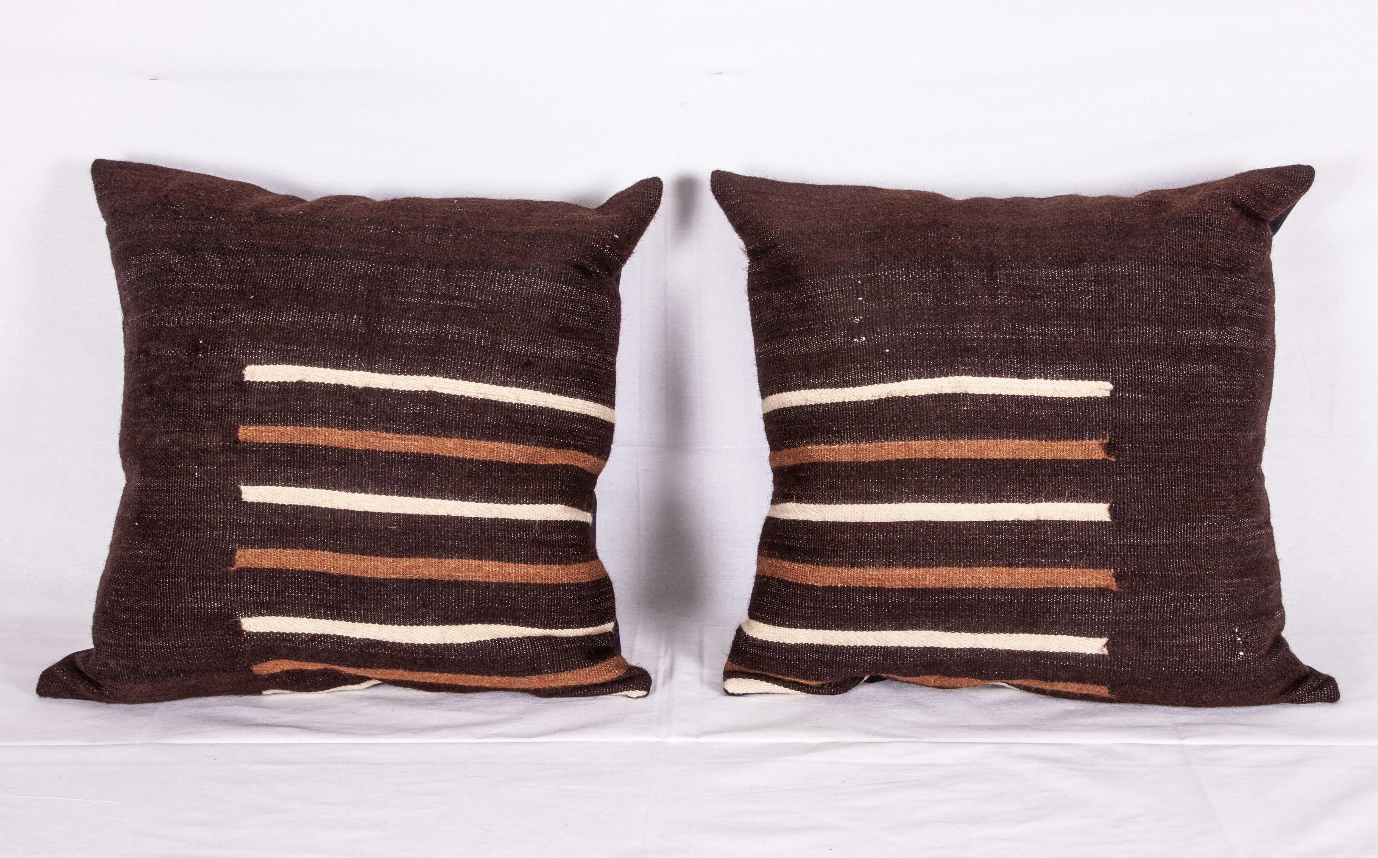 Kilim Pillow Cases Fashioned from a Mid-20th Century Anatolian Angora Siirt Blanket