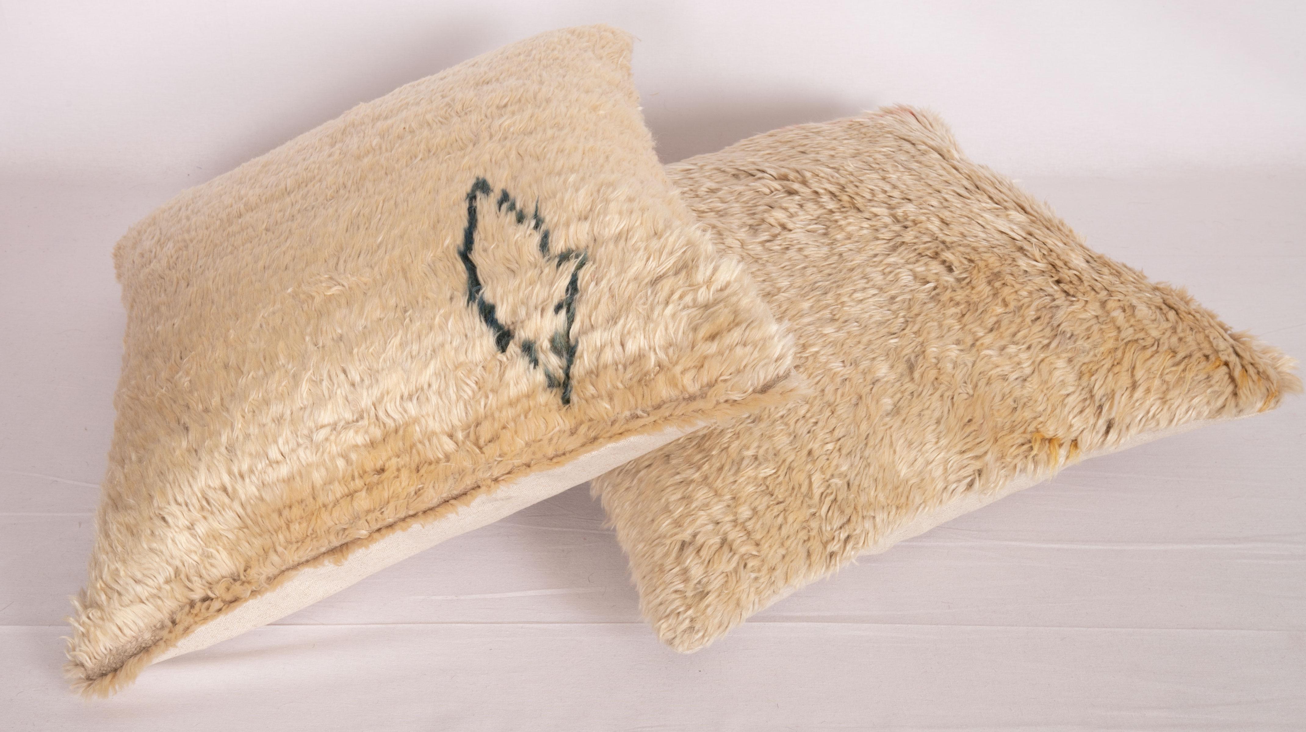 Pillow Cases Fashioned from a Mid-20th Century Angora Tulu Rug In Good Condition In Istanbul, TR