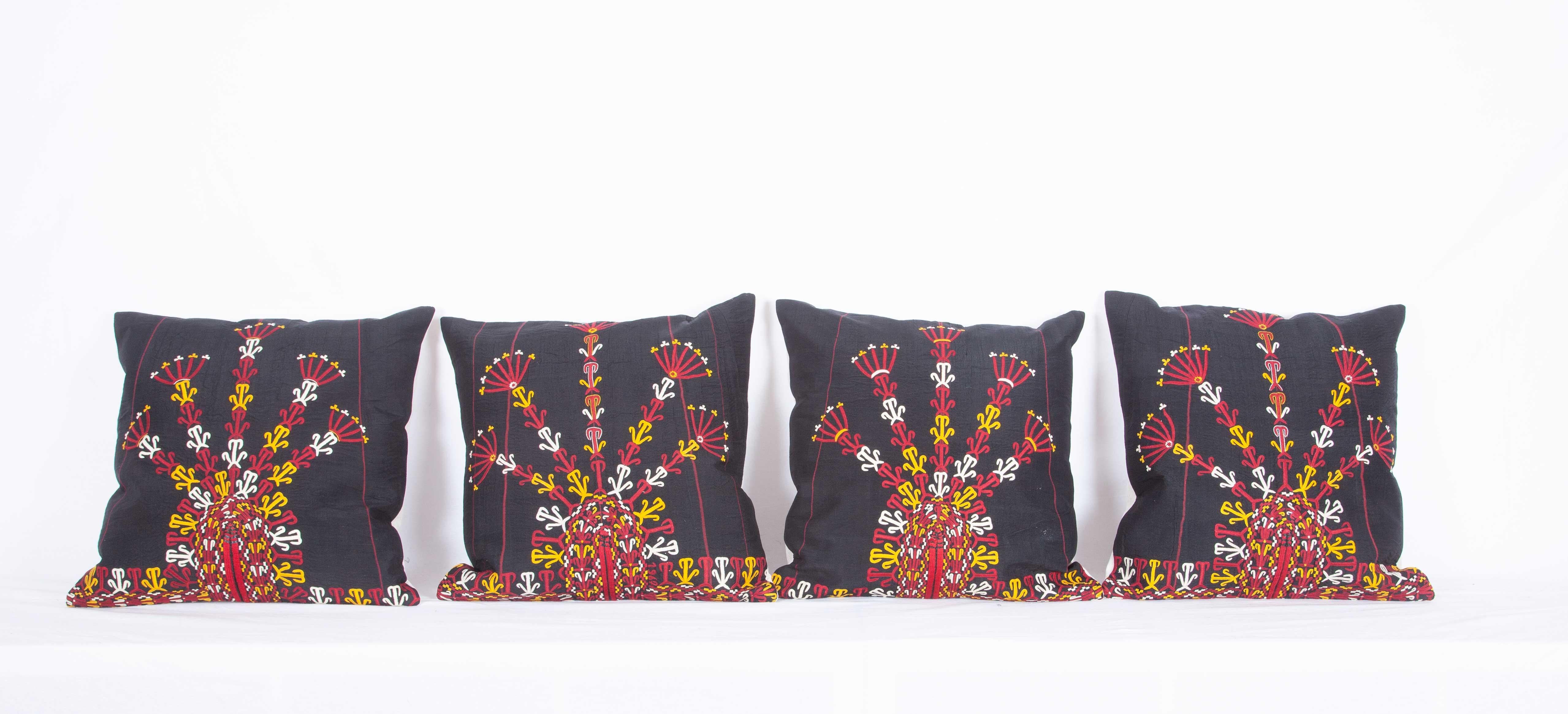 Suzani Pillow Cases Fashioned from a Turkmen Tekke Tribe Embroidered Silk Coat