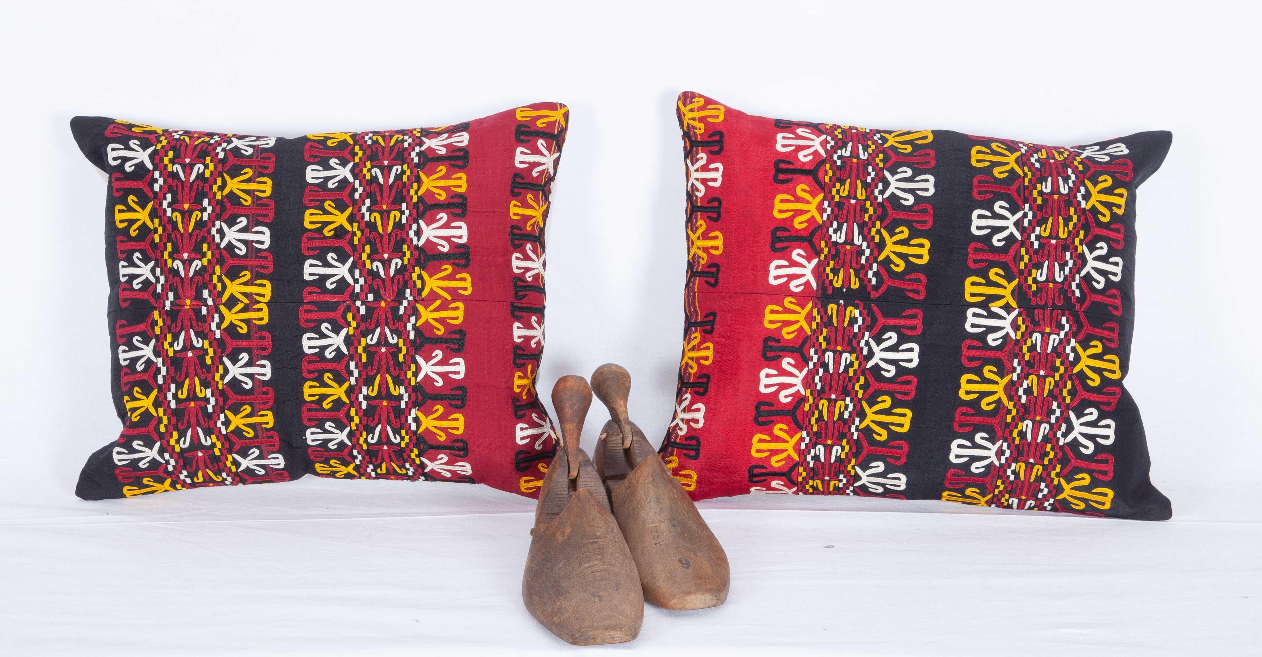 20th Century Pillow Cases Fashioned from a Turkmen Tekke Tribe Embroidered Silk Coat M For Sale