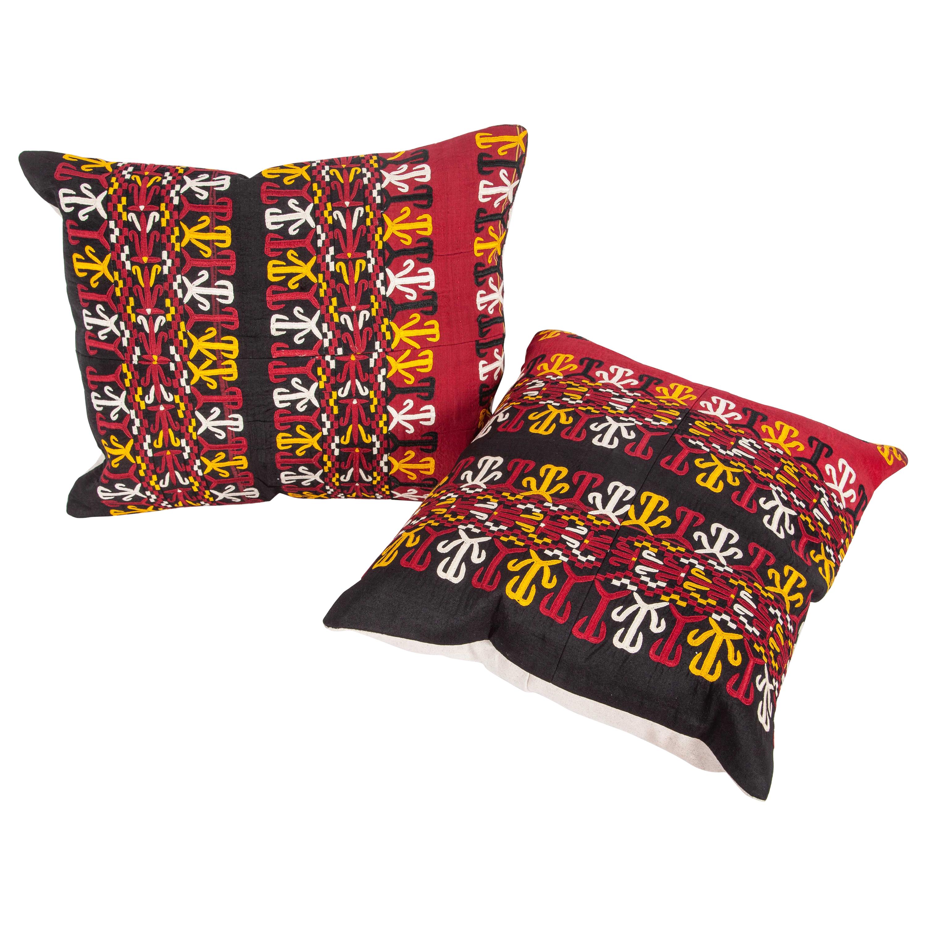 Pillow Cases Fashioned from a Turkmen Tekke Tribe Embroidered Silk Coat M