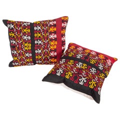 Retro Pillow Cases Fashioned from a Turkmen Tekke Tribe Embroidered Silk Coat M