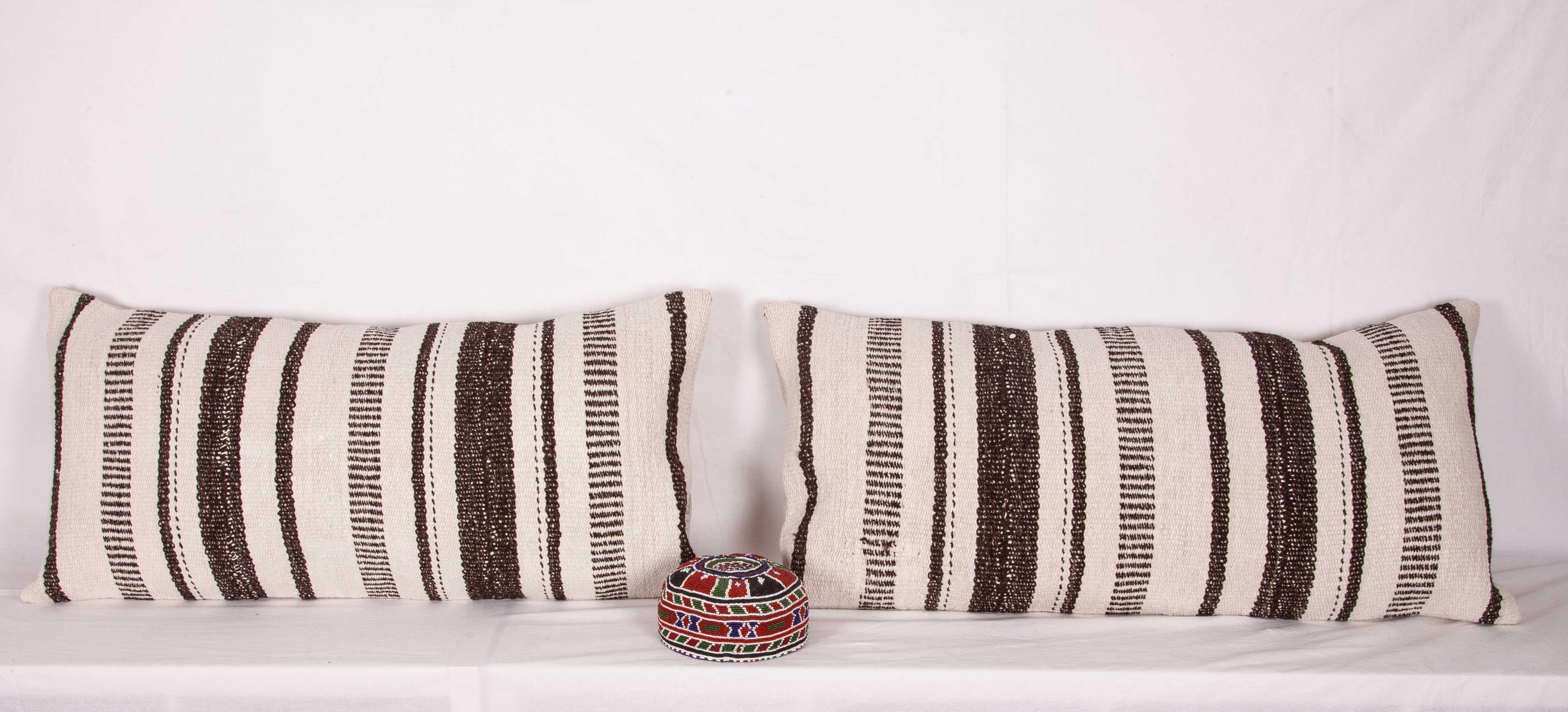 Turkish Pillow Cases Fashioned from a Vintage Hemp and Goat Hair Mix Anatolian Kilim For Sale