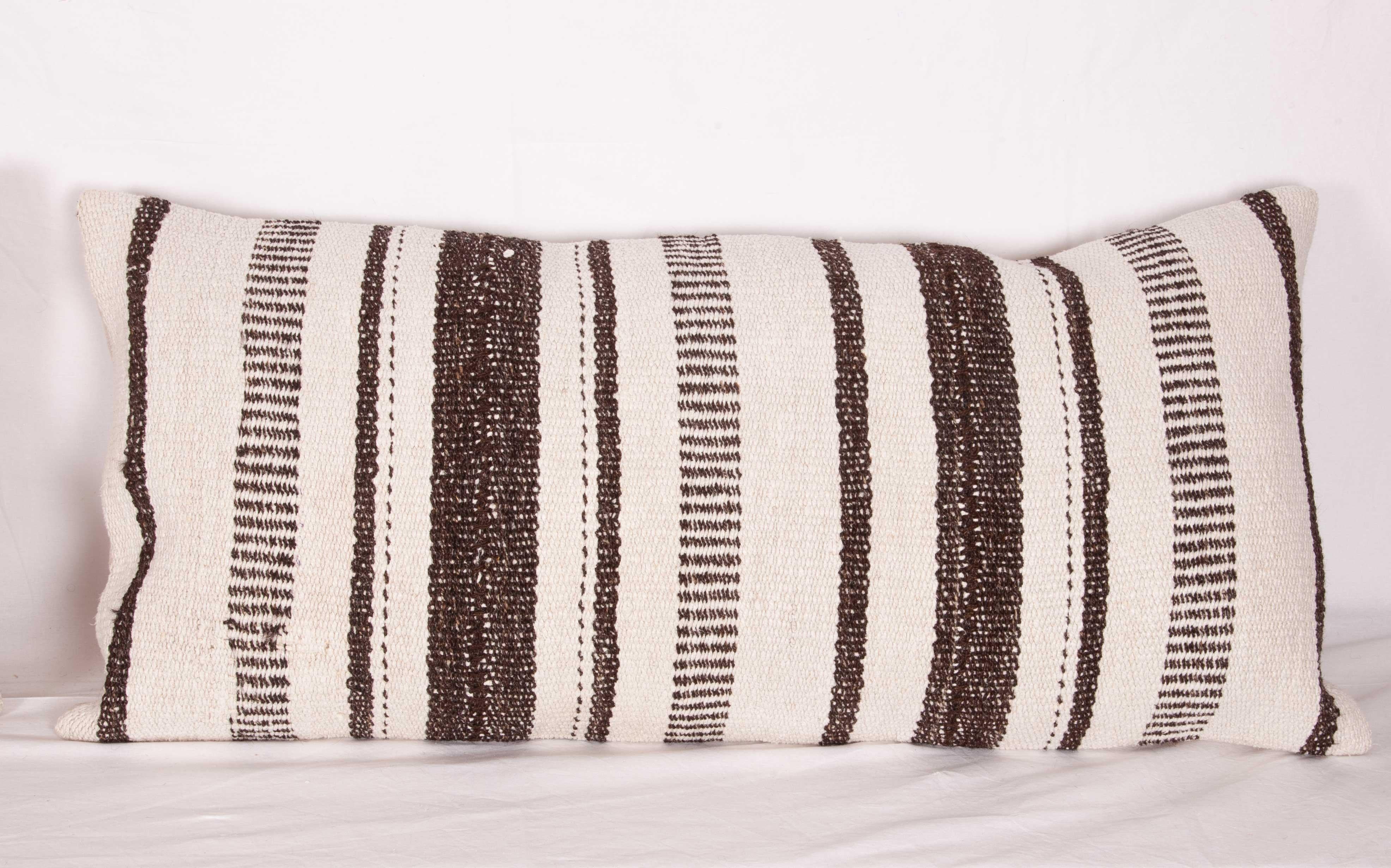 Hand-Woven Pillow Cases Fashioned from a Vintage Hemp and Goat Hair Mix Anatolian Kilim For Sale