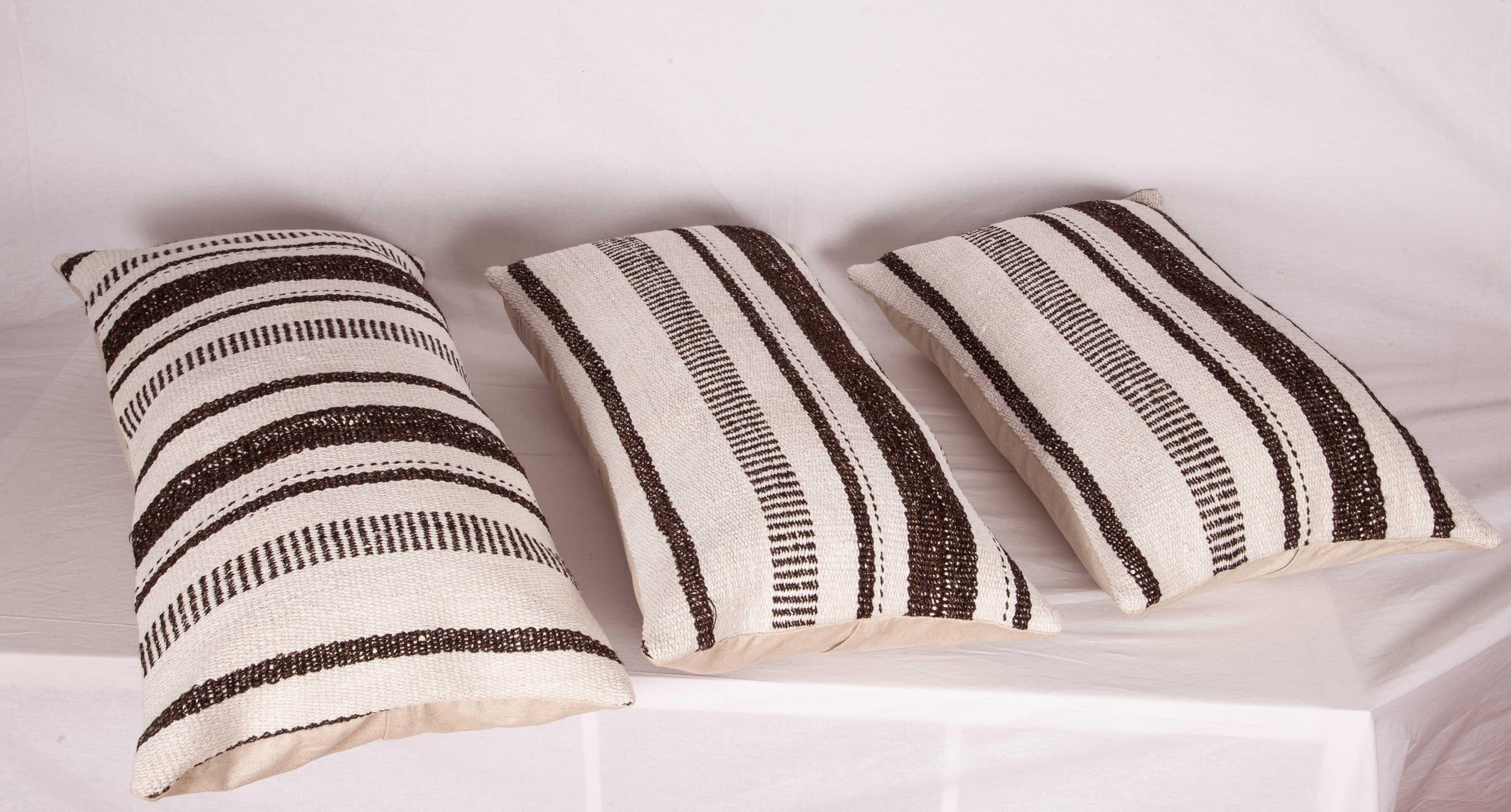 Pillow Cases Fashioned from a Vintage Hemp and Goat Hair Mix Anatolian Kilim In Good Condition In Istanbul, TR