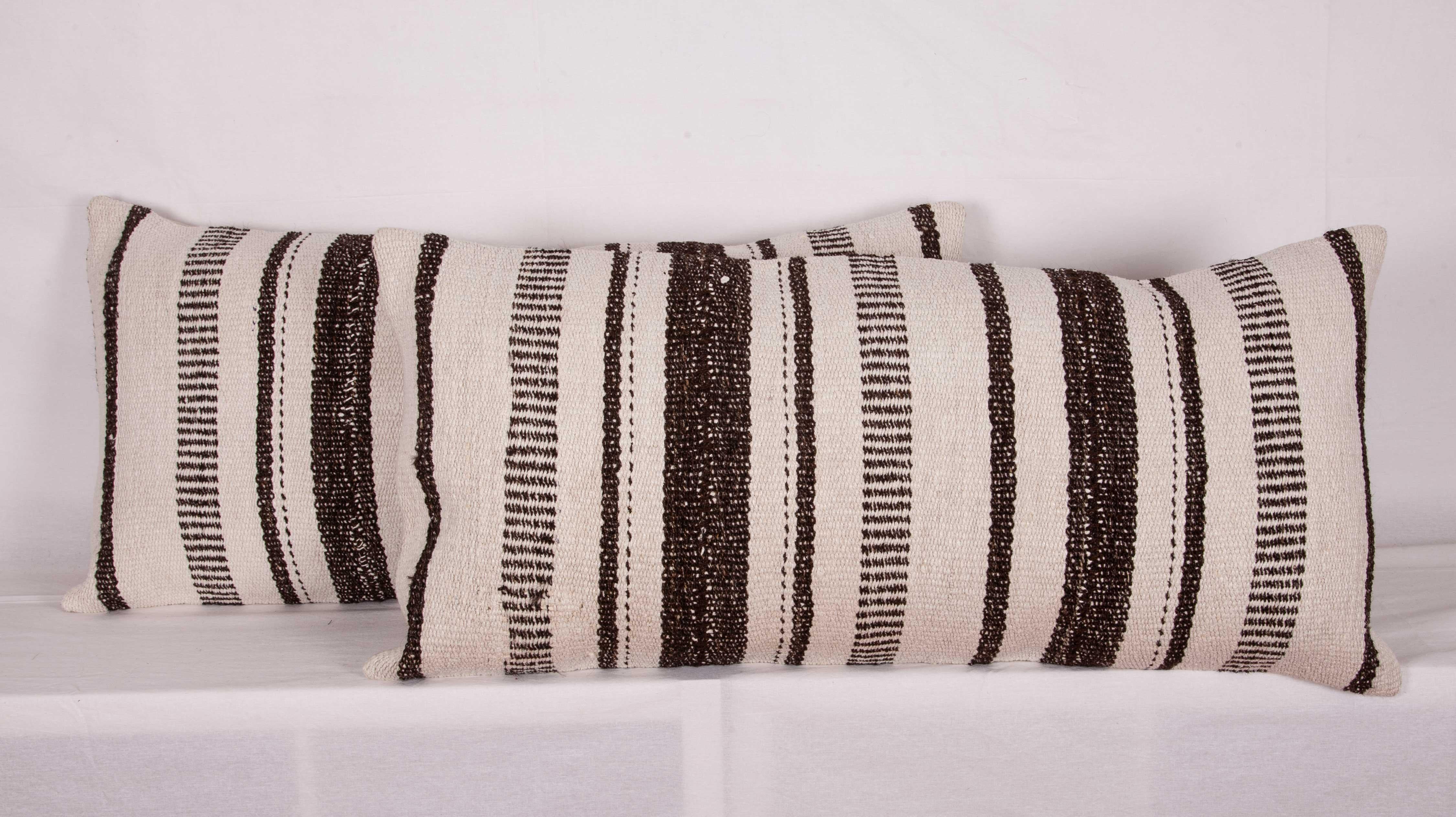 Pillow Cases Fashioned from a Vintage Hemp and Goat Hair Mix Anatolian Kilim In Good Condition For Sale In Istanbul, TR