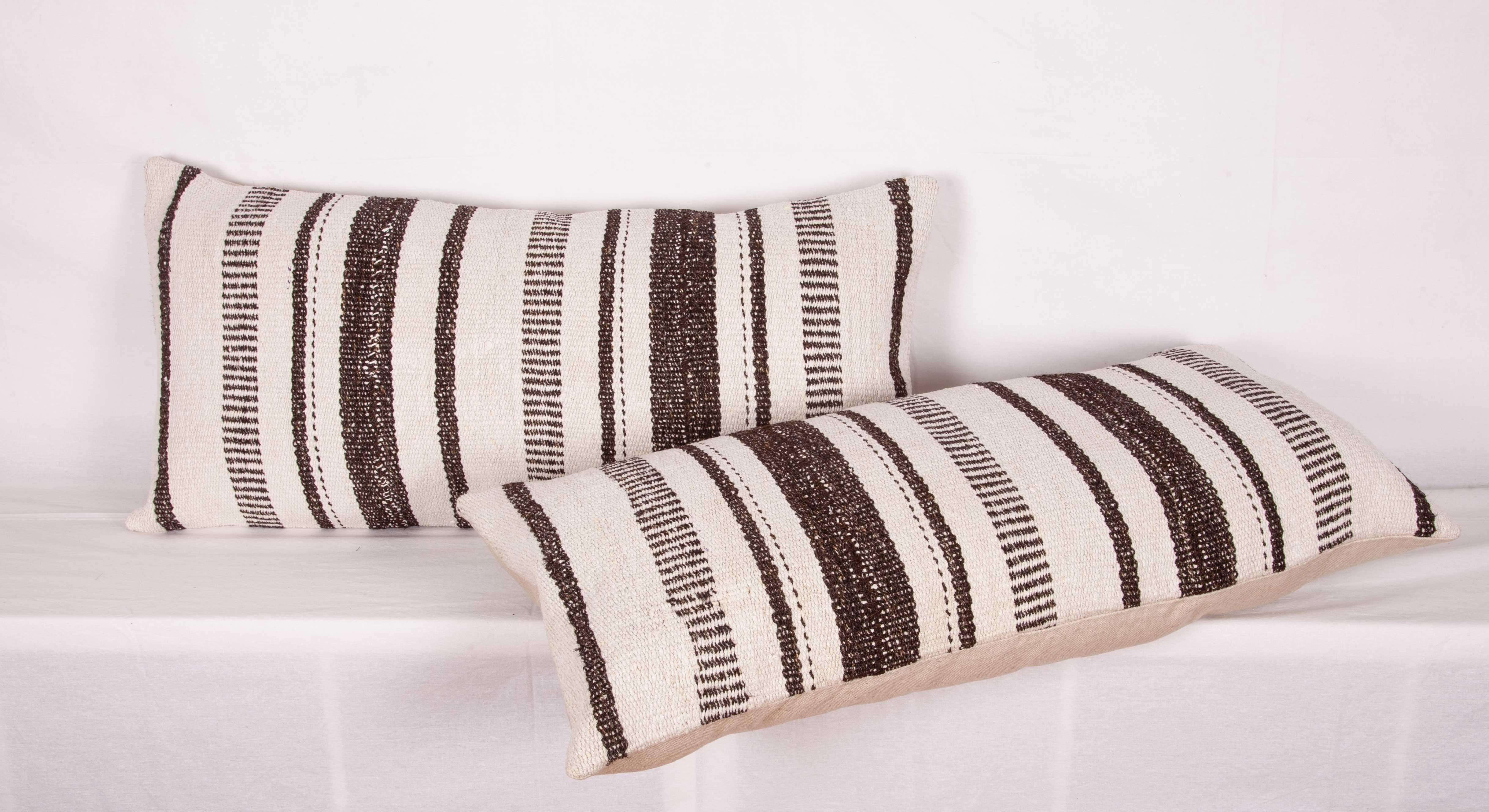 20th Century Pillow Cases Fashioned from a Vintage Hemp and Goat Hair Mix Anatolian Kilim For Sale