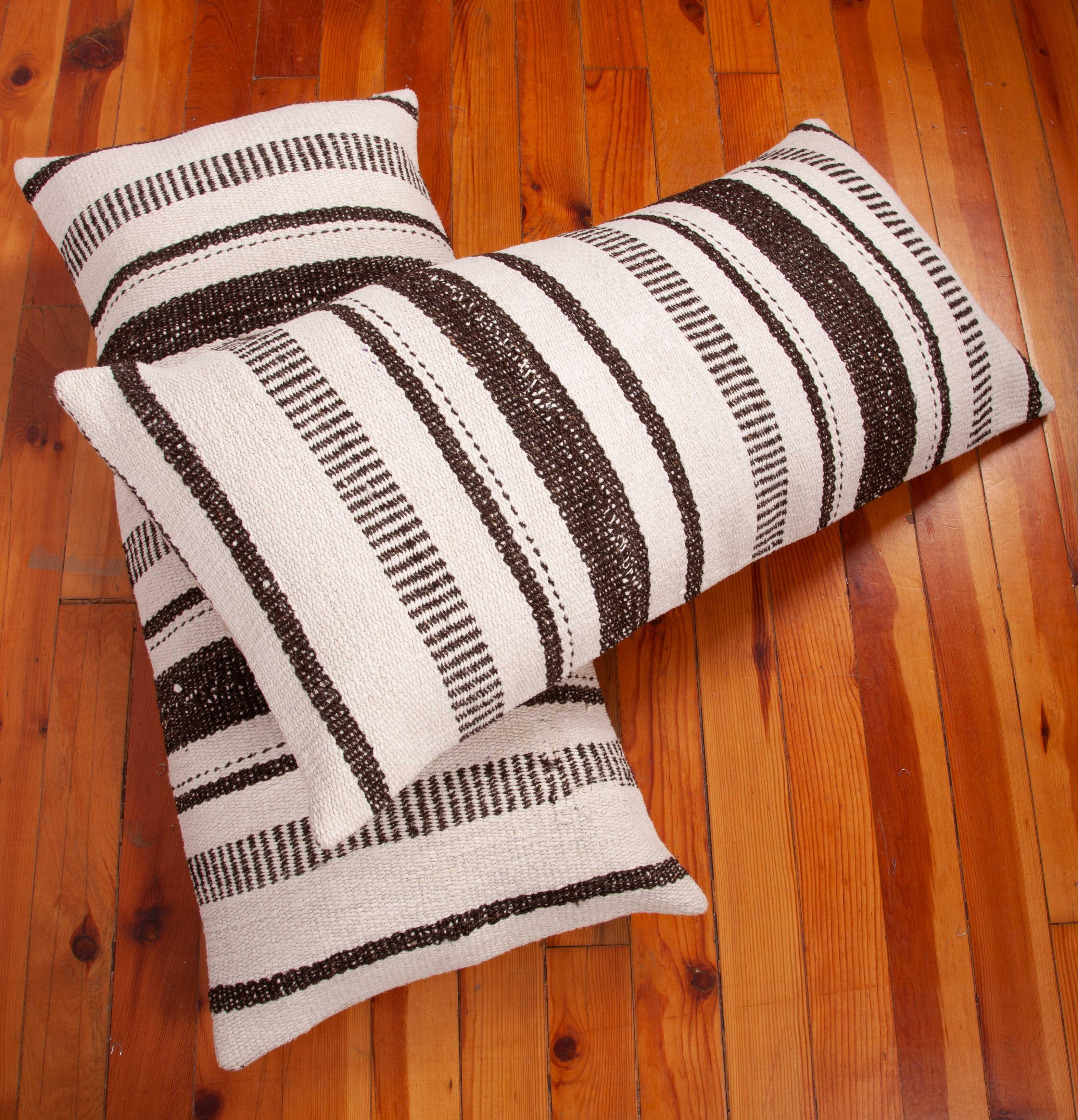 Pillow Cases Fashioned from a Vintage Hemp and Goat Hair Mix Anatolian Kilim For Sale 2