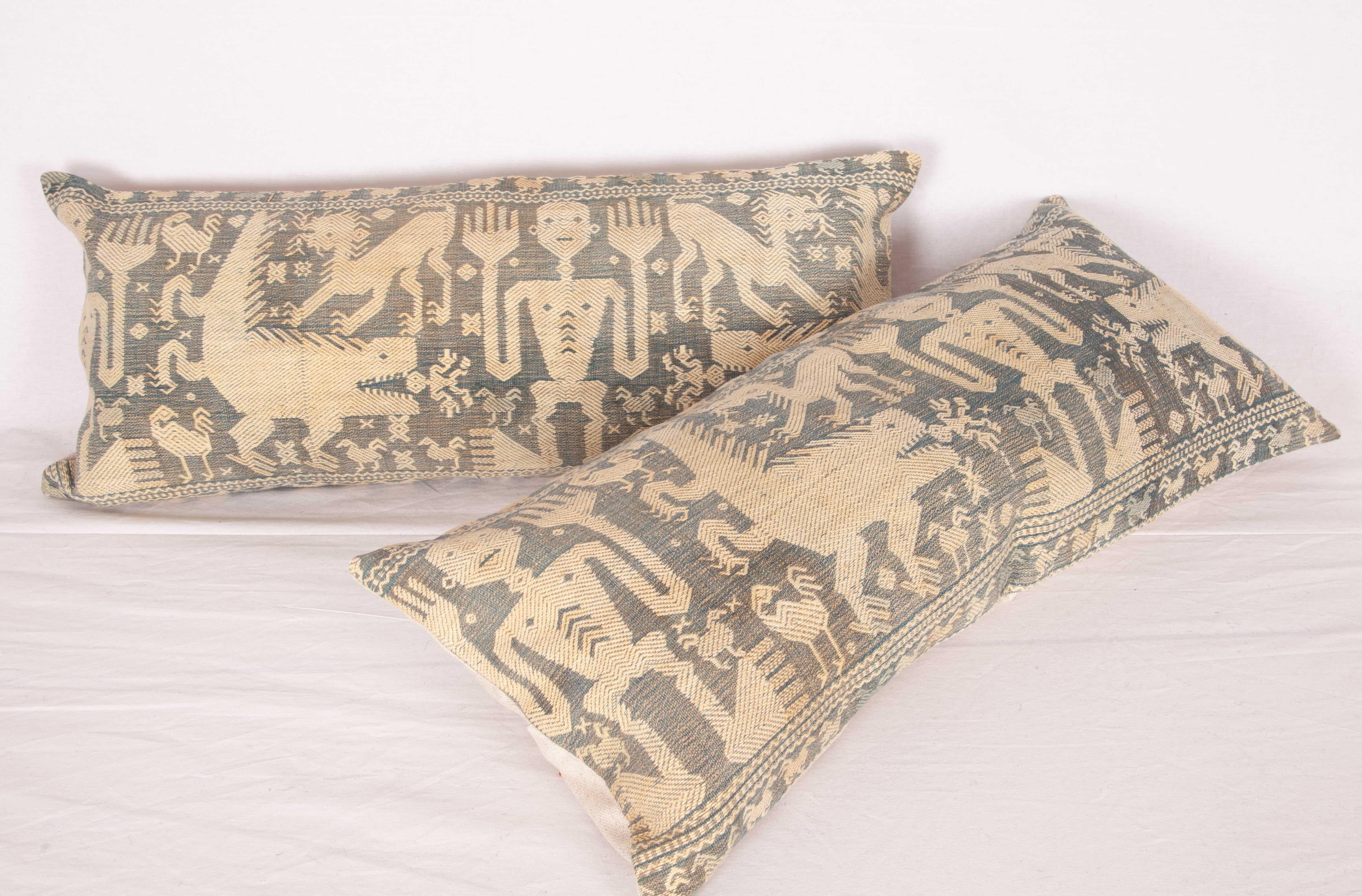 20th Century Pillow Cases Fashioned from a Warp Faced Indonesian Textile