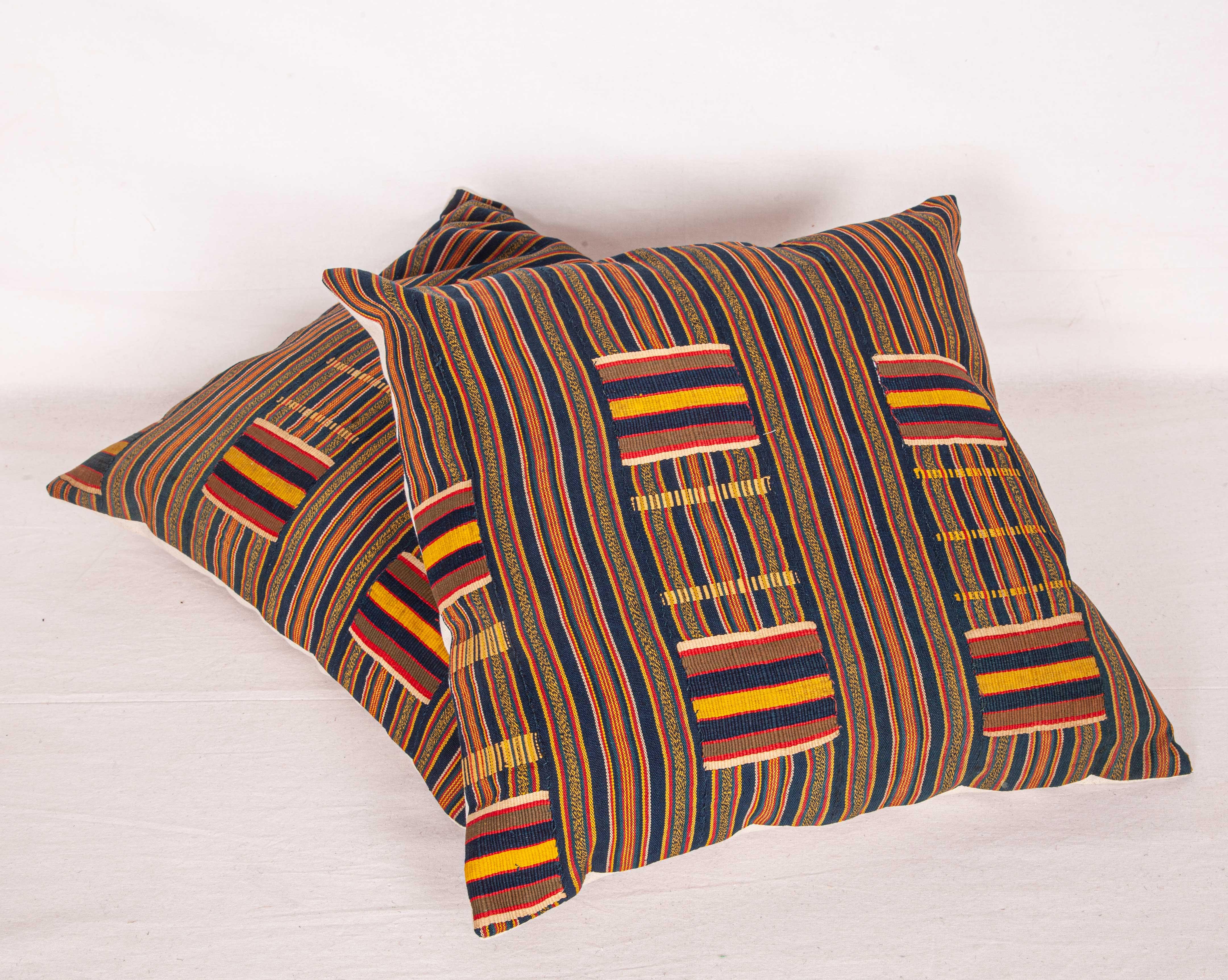 Hand-Woven Pillow Cases Fashioned from African Kente Cloth, First Half of the 20th Century