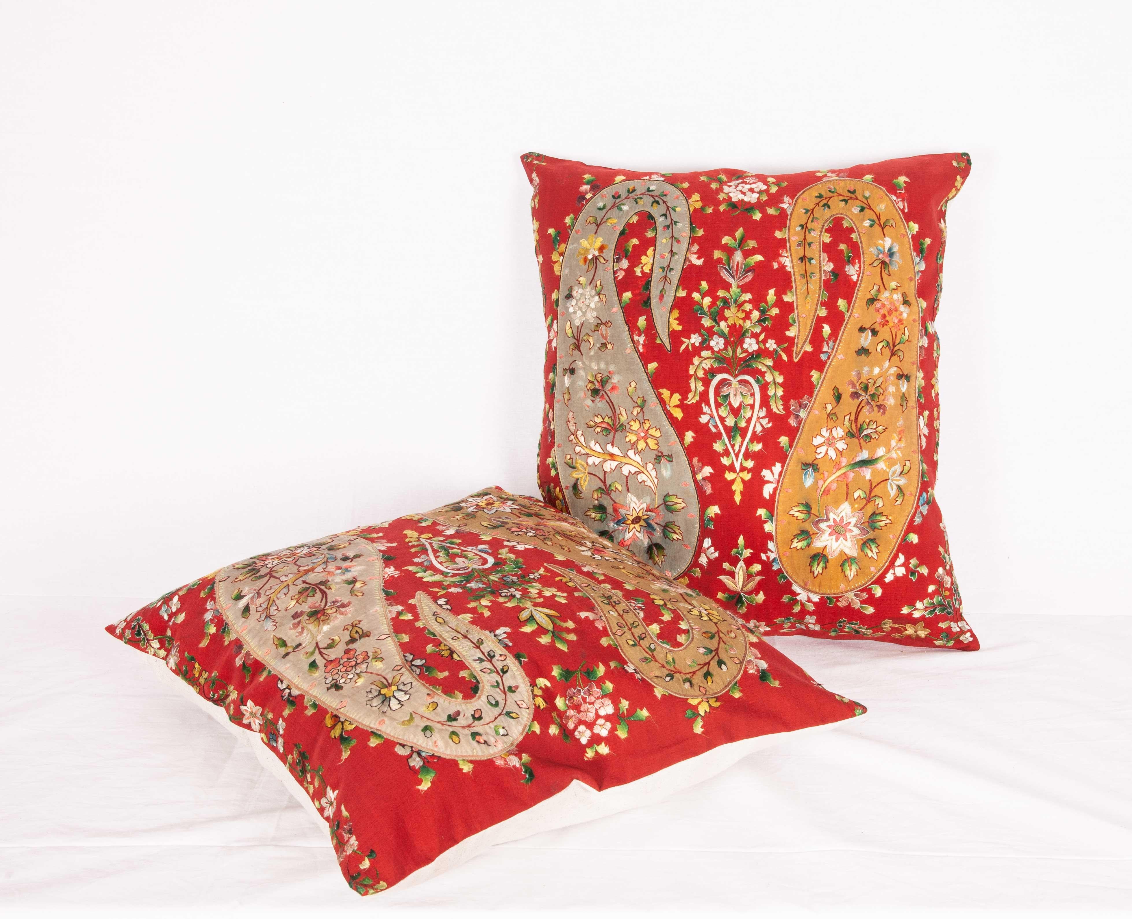 Suzani Pillow Cases Fashioned from an Early 20th Century Indian Shawl For Sale