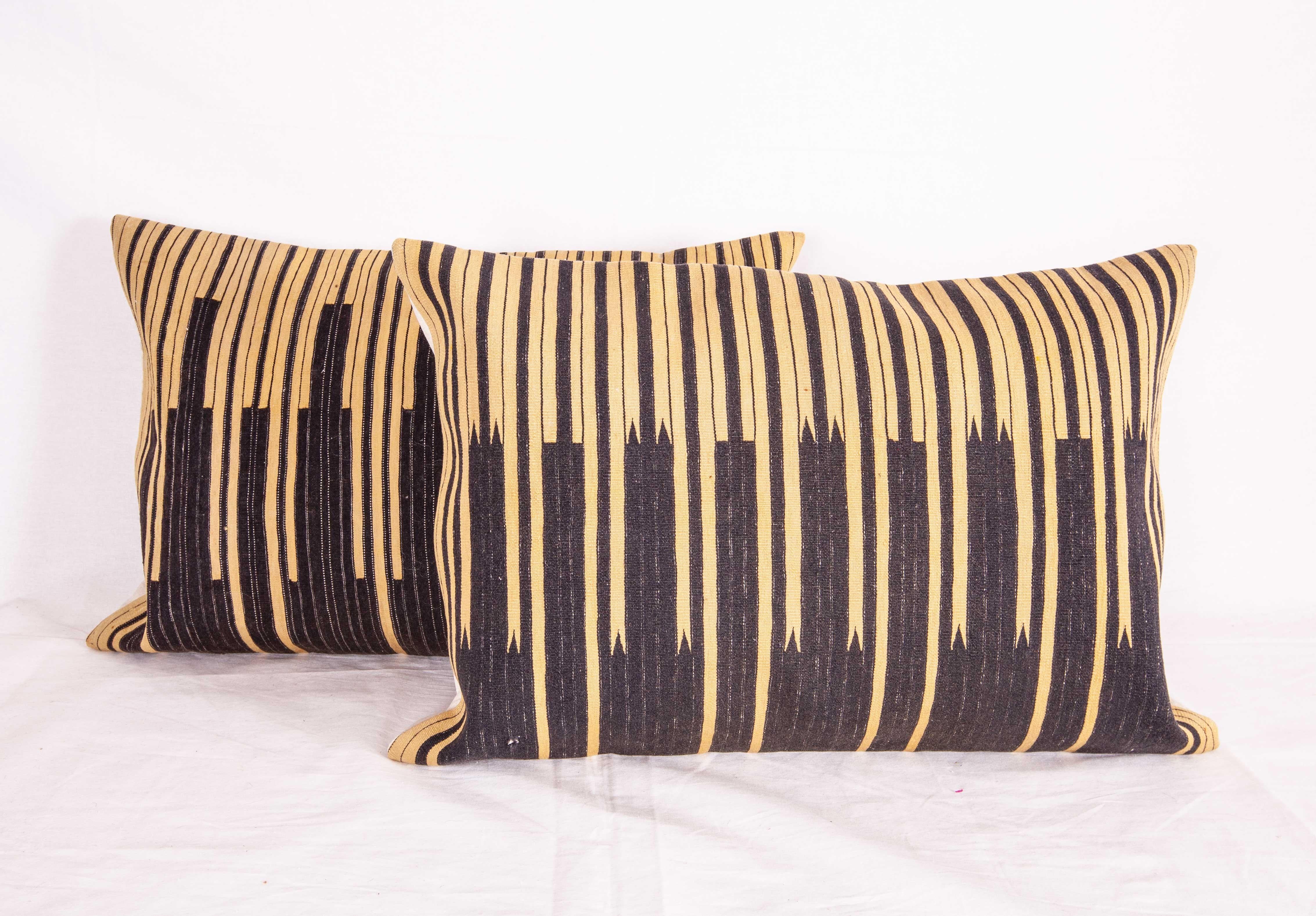 Hand-Woven Pillow Cases Fashioned from an Old Indigo Kilim, Mid-20th Century