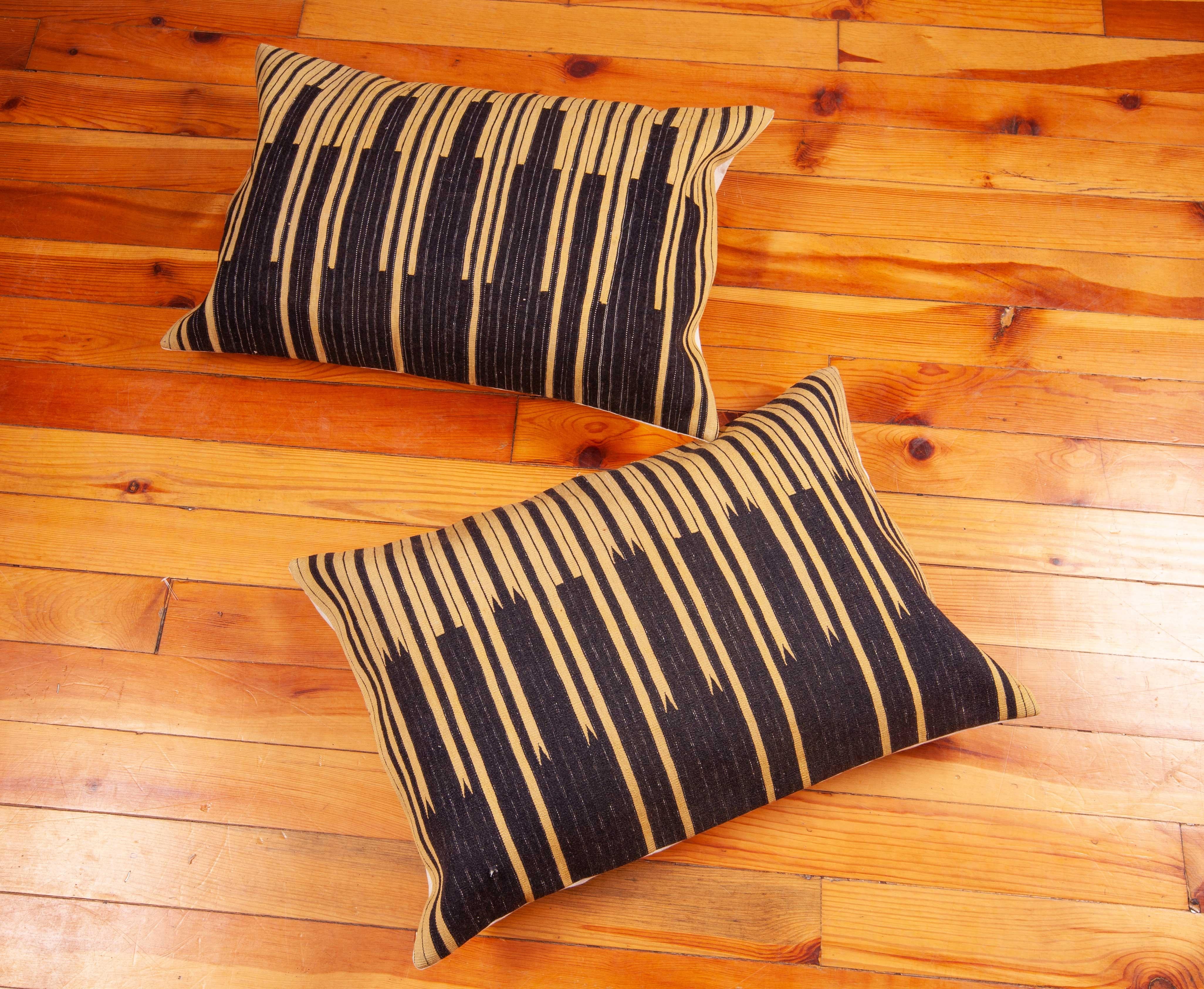 Wool Pillow Cases Fashioned from an Old Indigo Kilim, Mid-20th Century
