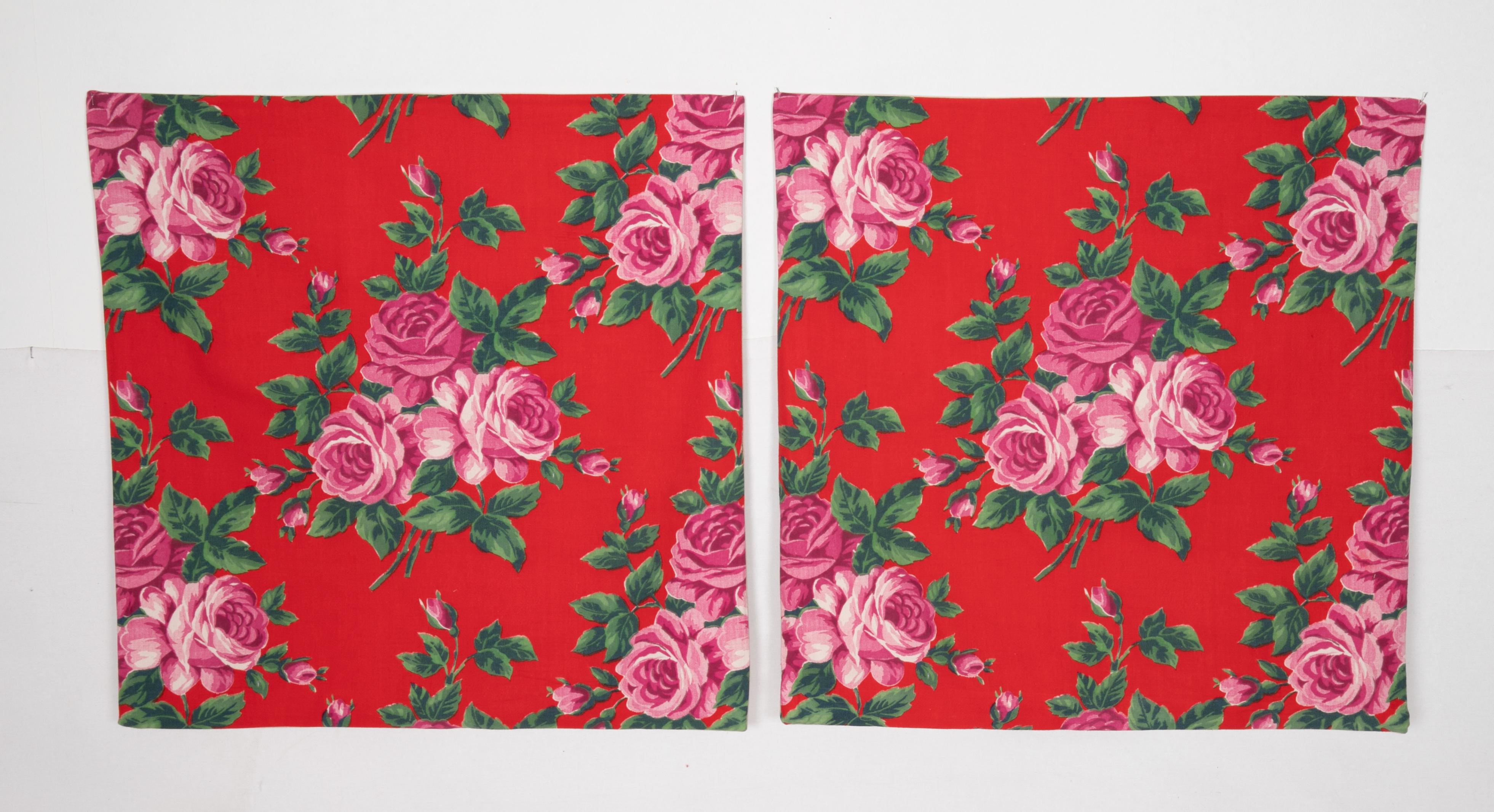 Pillow Cases Made from Mid-20th Century Russian Cotton Printed Textile, 1960s 4