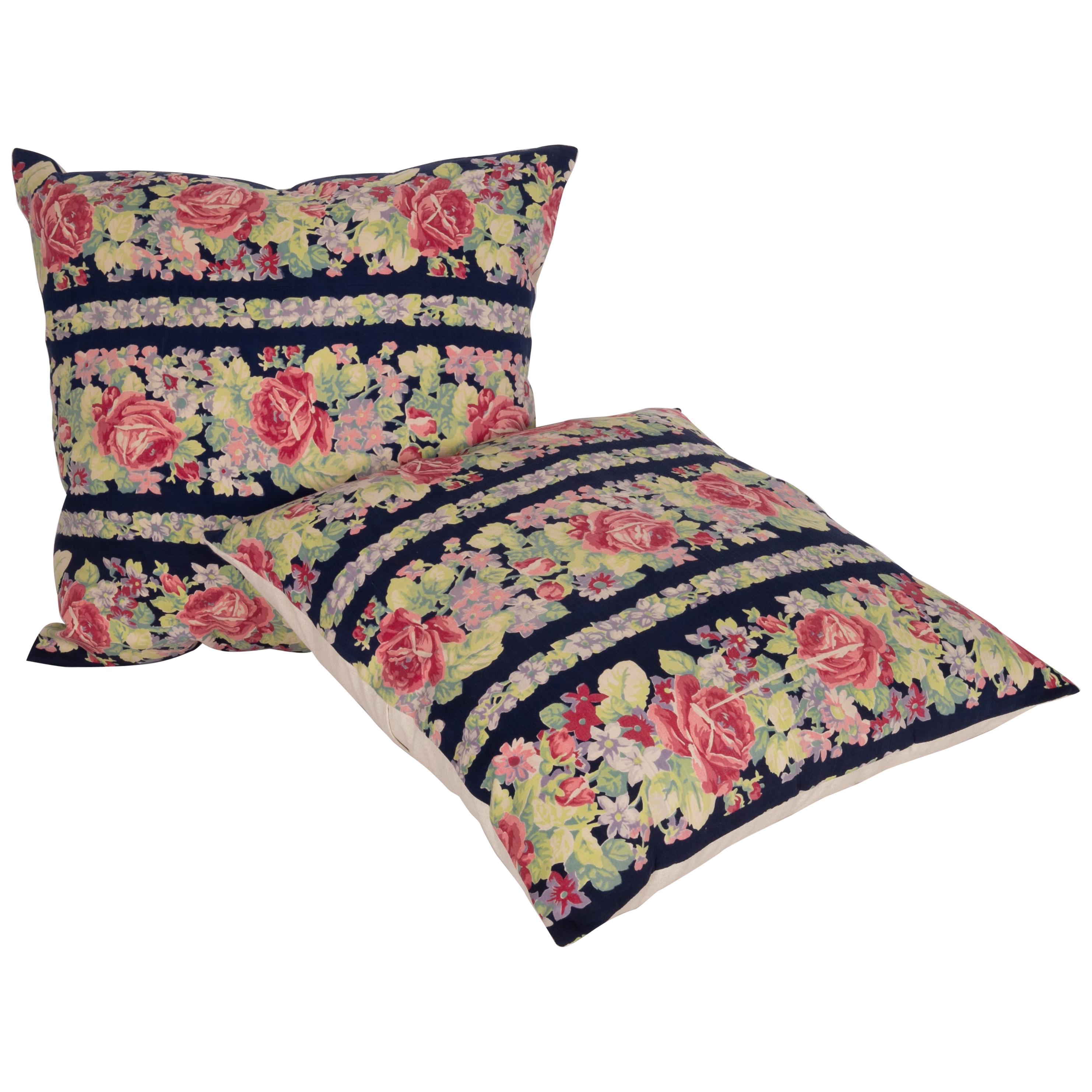 Pillow Cases Made from Mid-20th Century Russian Cotton Printed Textile, 1960s For Sale