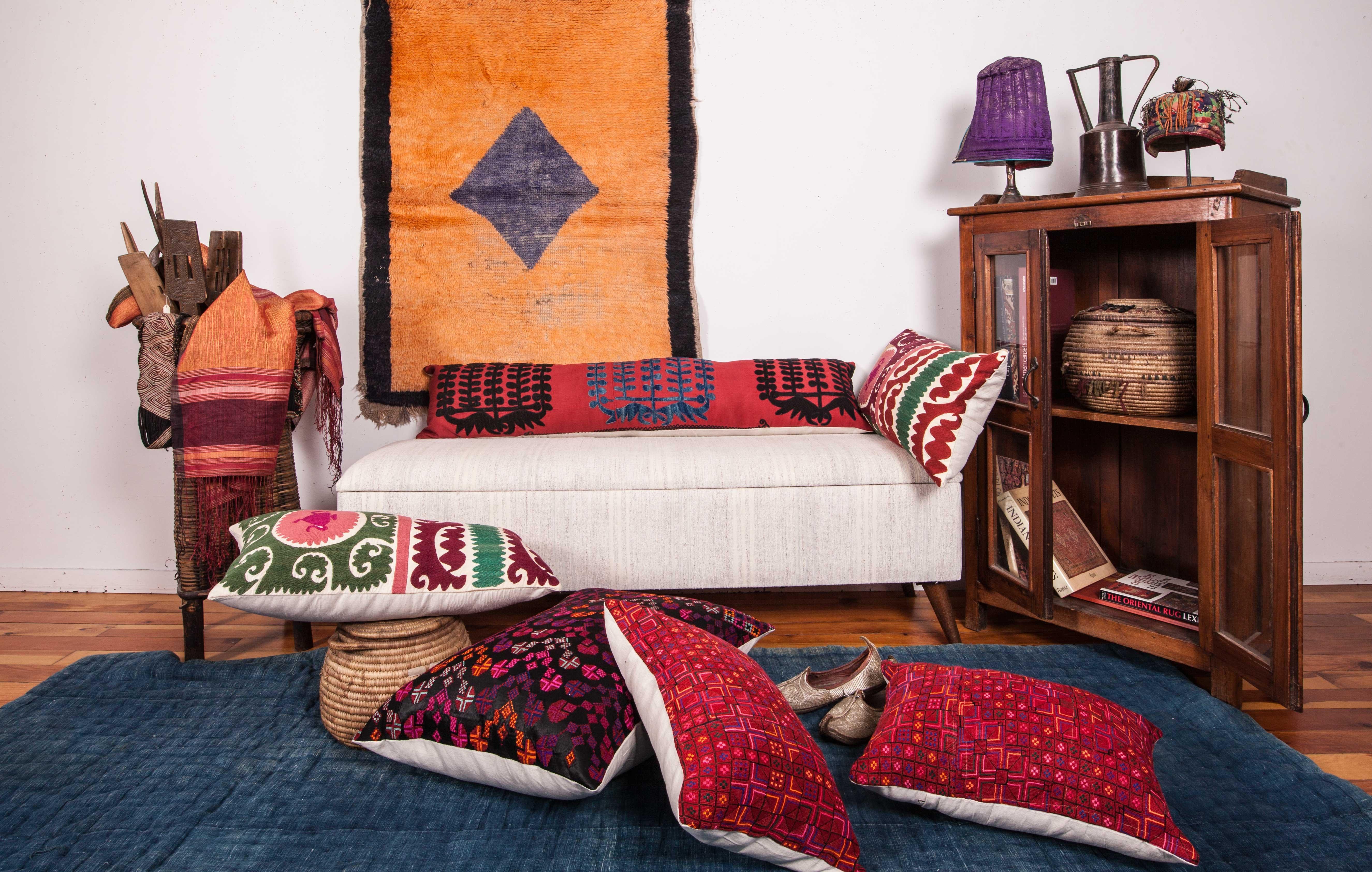 Pillow Cases or Cushions Made from a Middle Eastern Syrian Bedouin Embroidery In Good Condition In Istanbul, TR