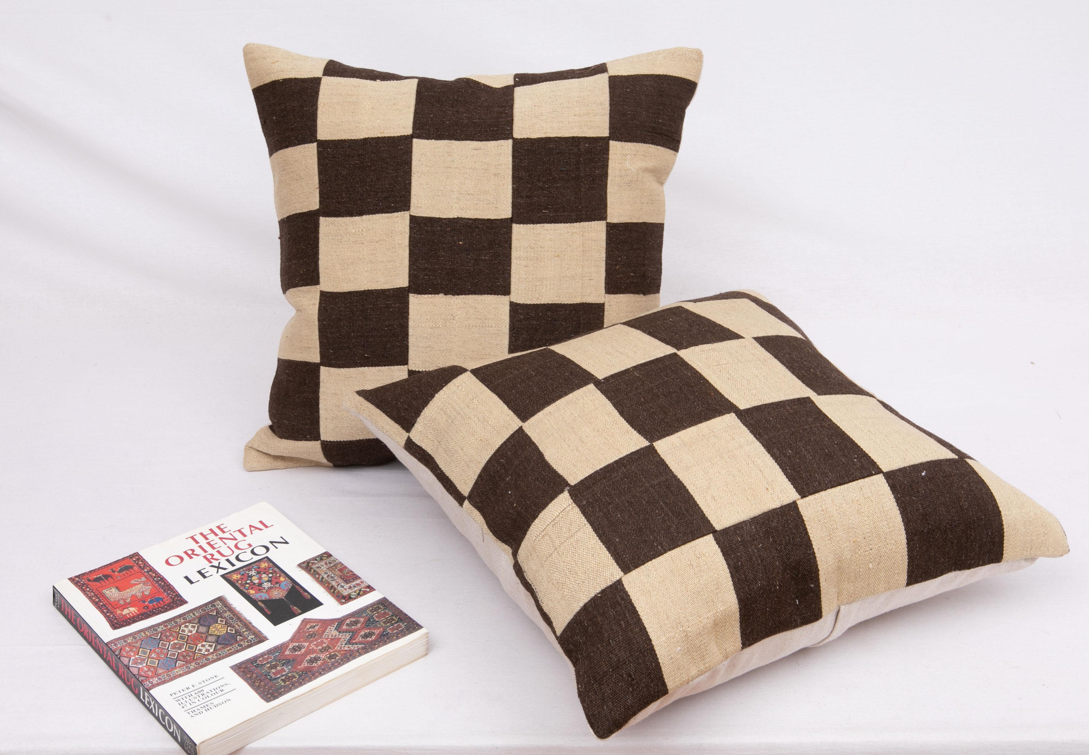 Mid-Century Modern Pillow Cases With Chequers design Fashioned from a mid 20th C. Flat weave